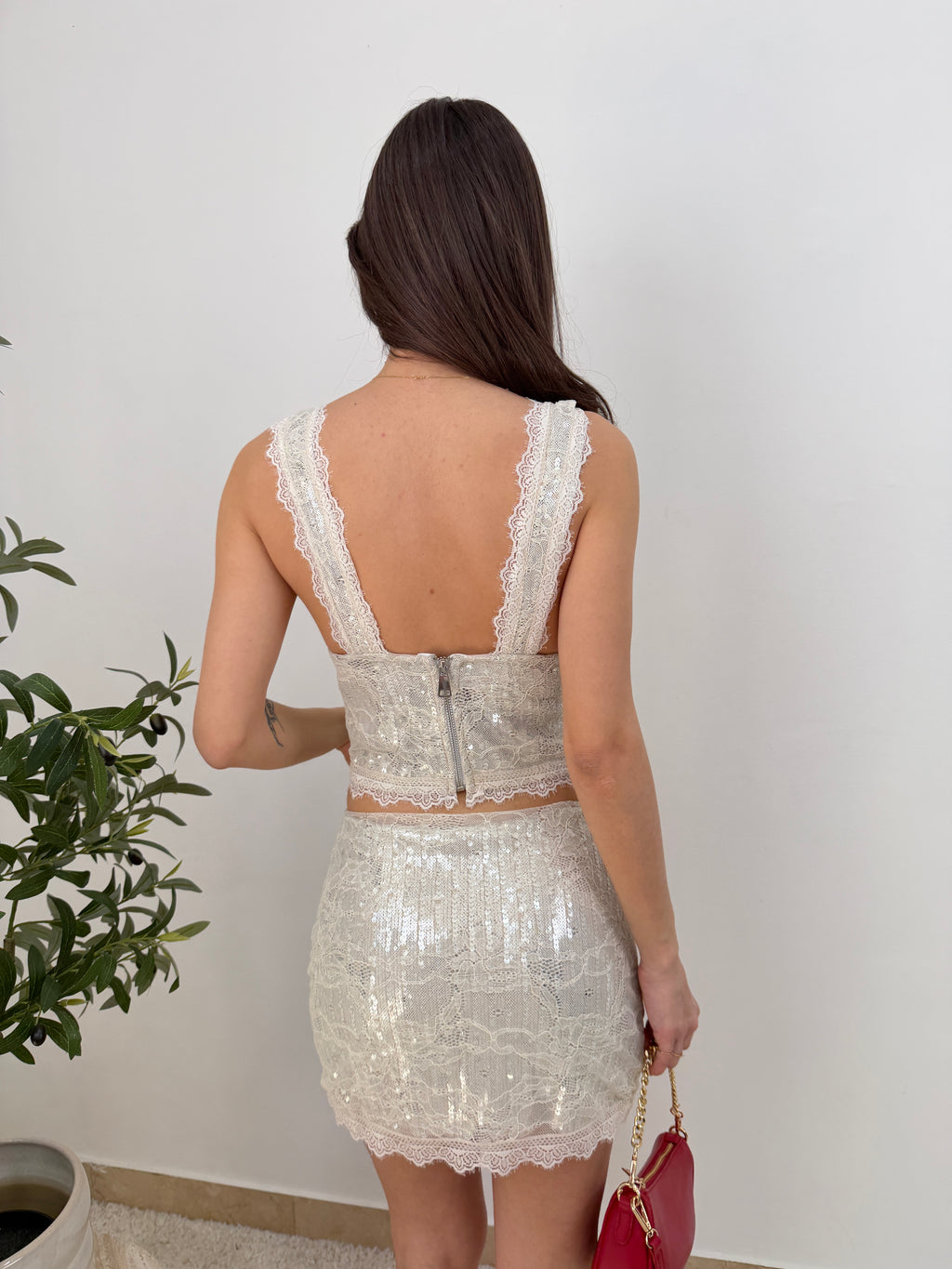 Completo pizzo e paillettes top + mini gonna