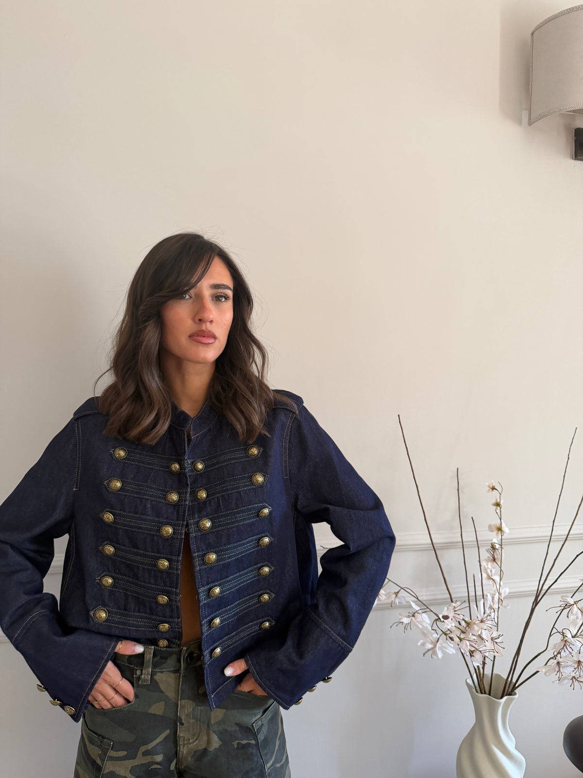 Giacca in Denim  con Bottoni Decorativi