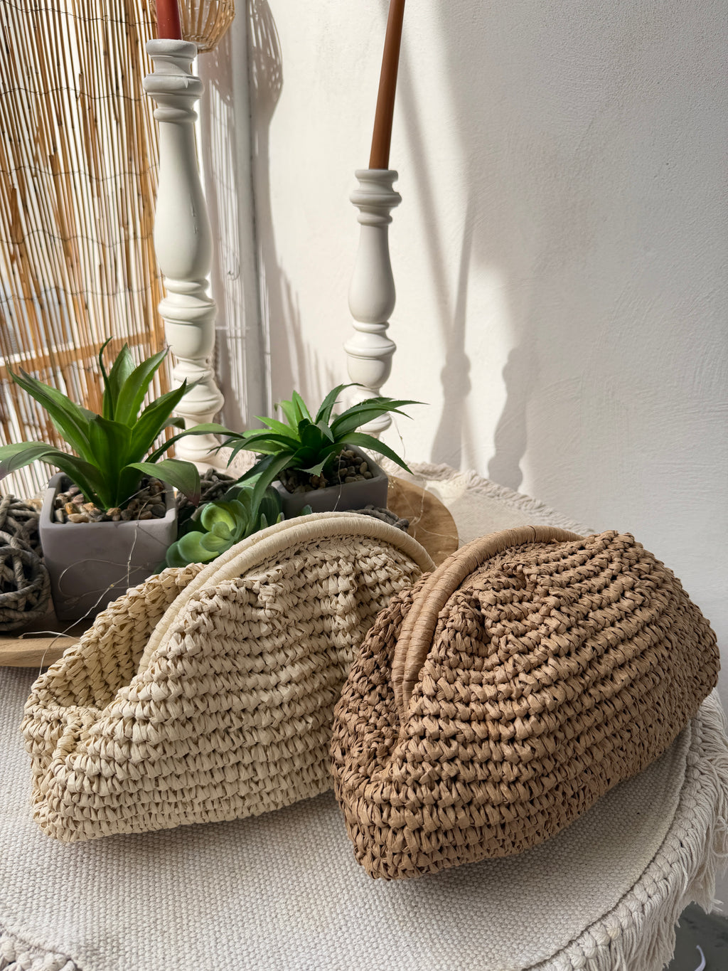 Pochette Intrecciata Effetto Paglia
