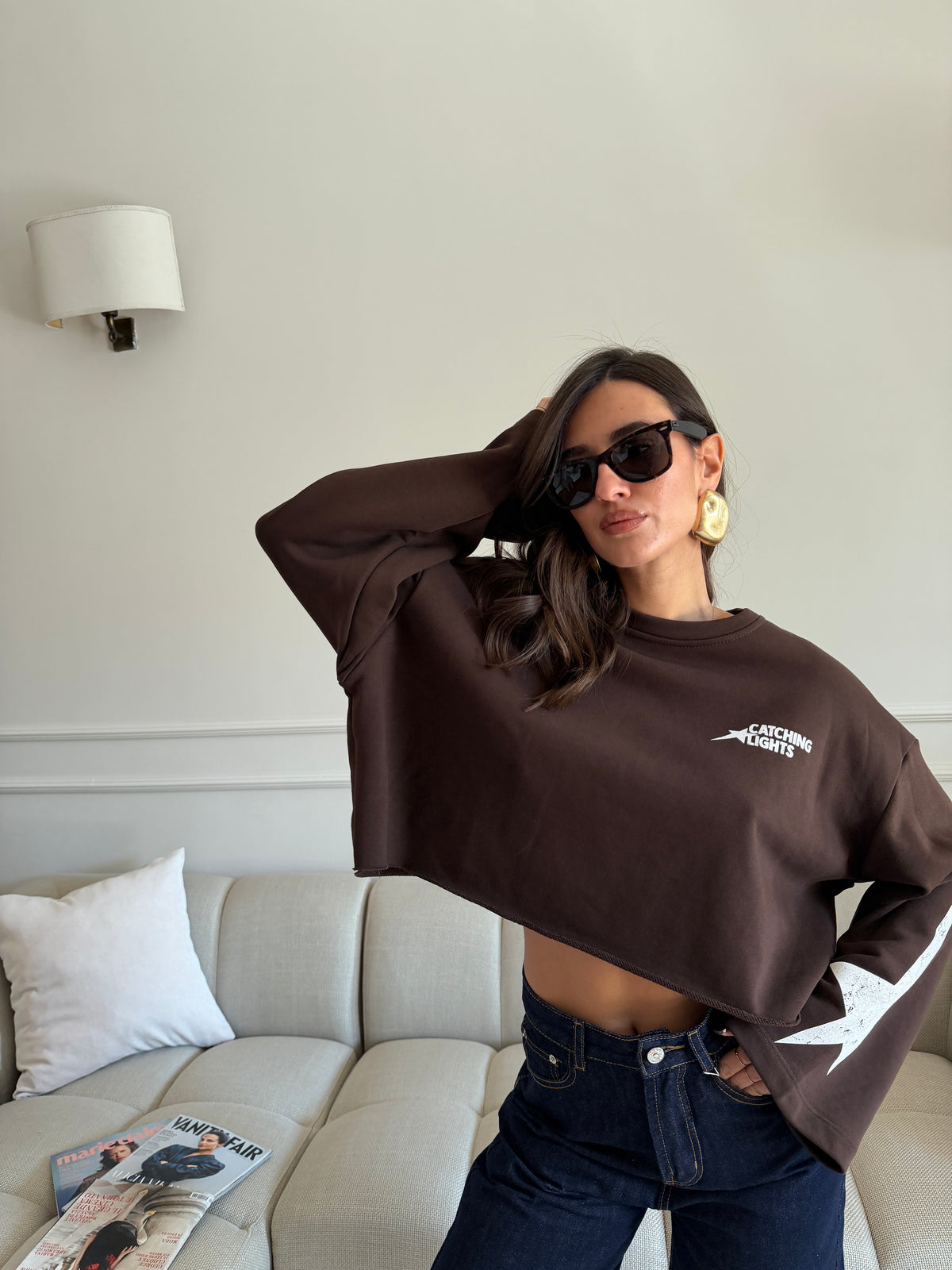 Felpa Cropped con Stelle