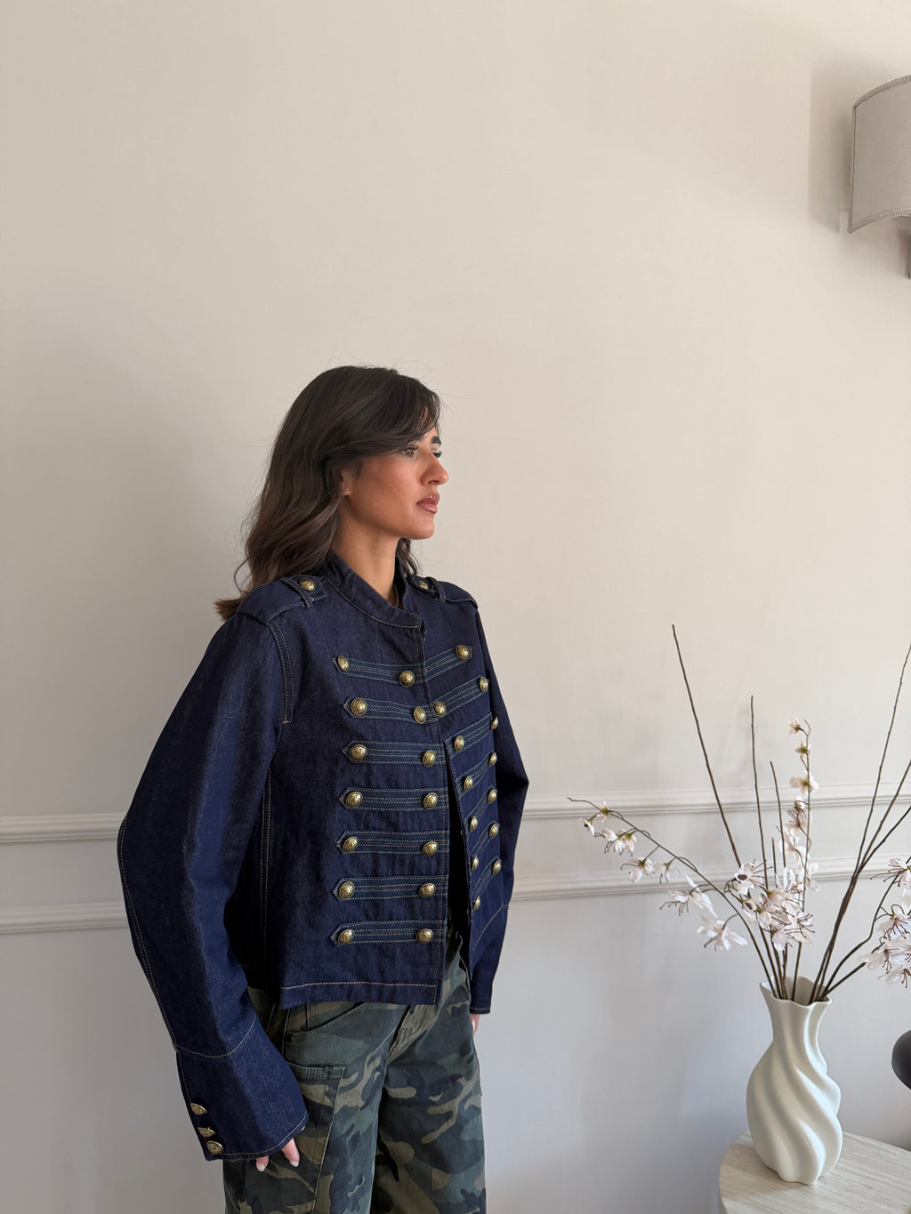 Giacca in Denim  con Bottoni Decorativi
