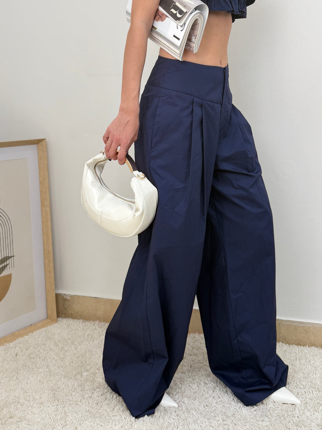 Coordinato con top volant e pantalone wide leg (cotone)