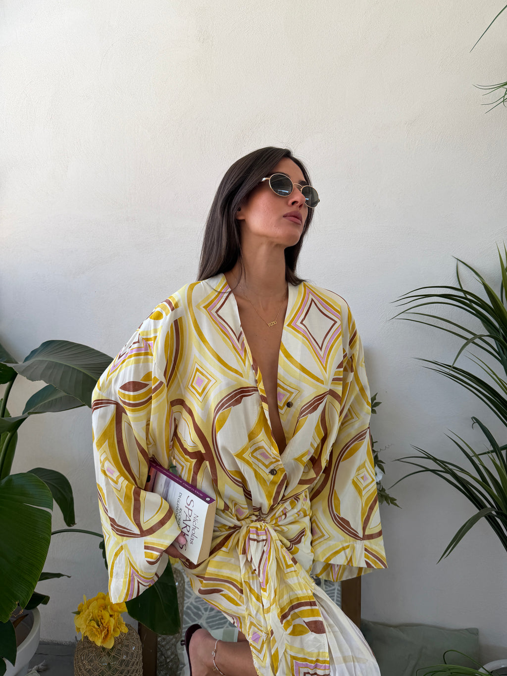 Mini dress  fantasia con maniche maxi e cintura