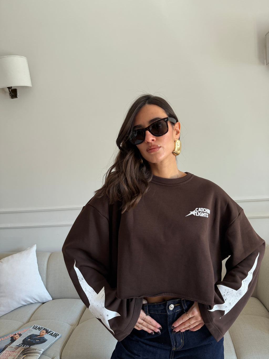Felpa Cropped con Stelle