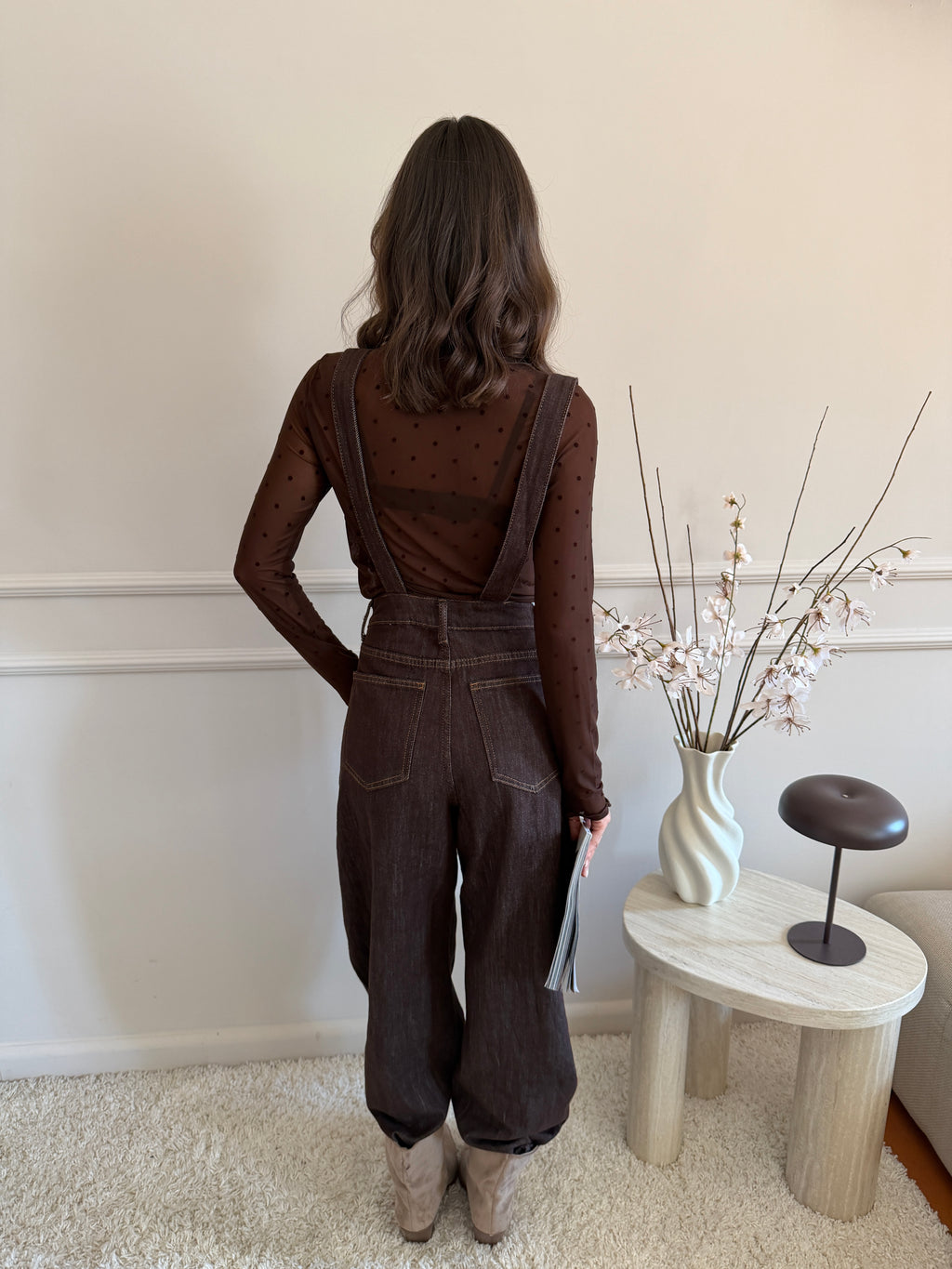 Pantalone Wide Leg con Bretelle Rimovibili