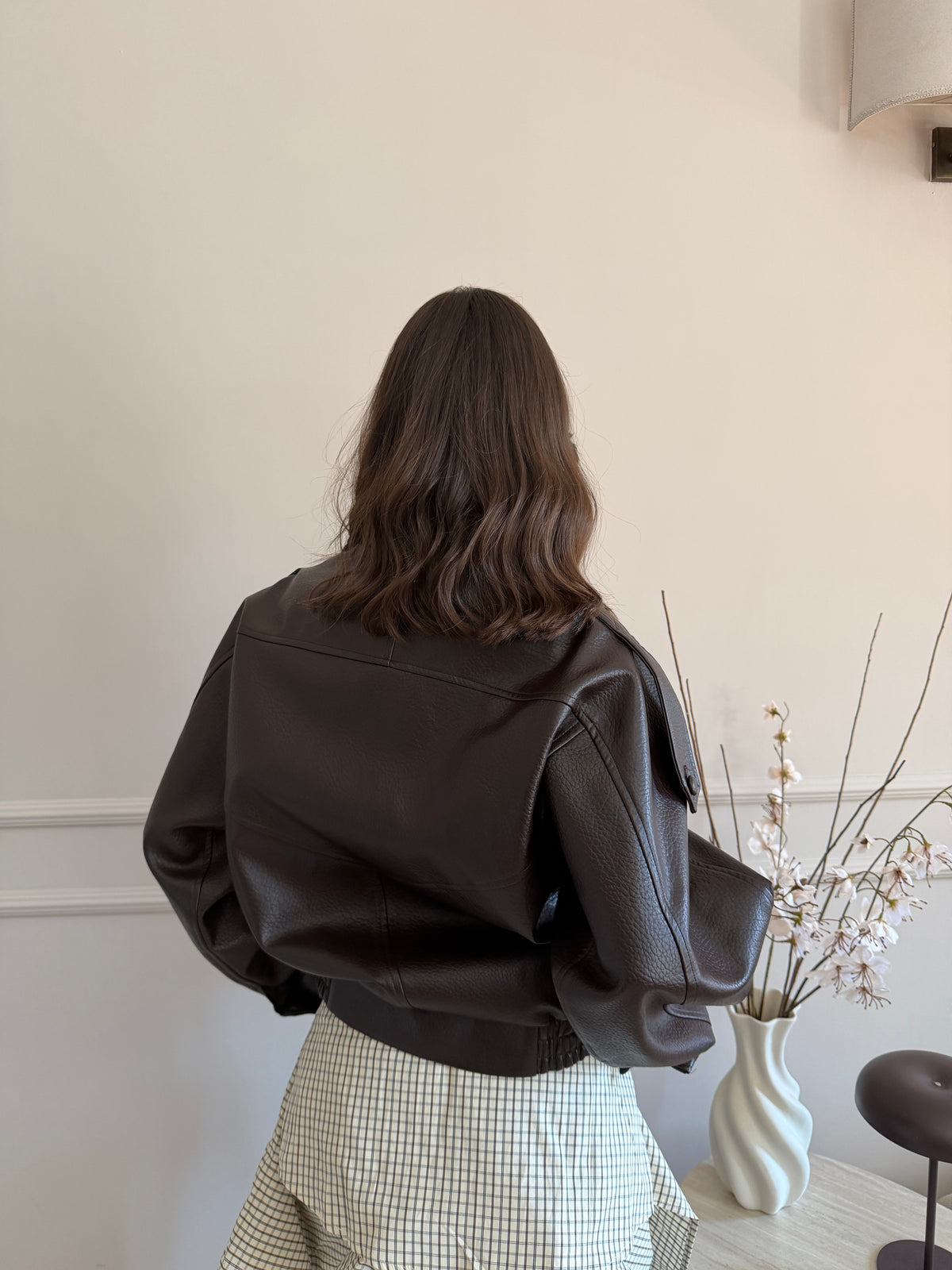 Giacca Biker Oversize con Collo Alto