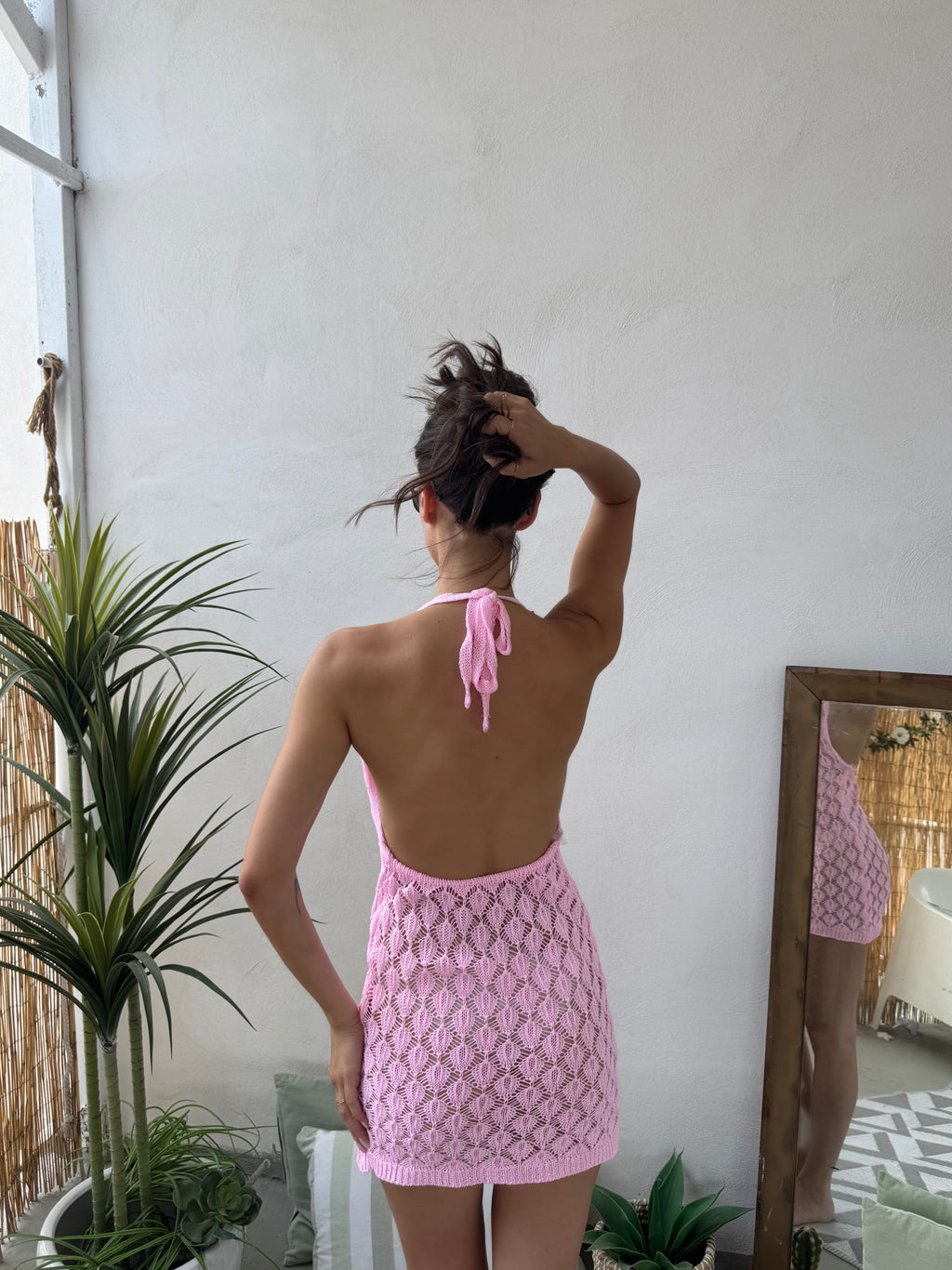 Abito Copricostume Tropical Crochet con Schiena Scoperta