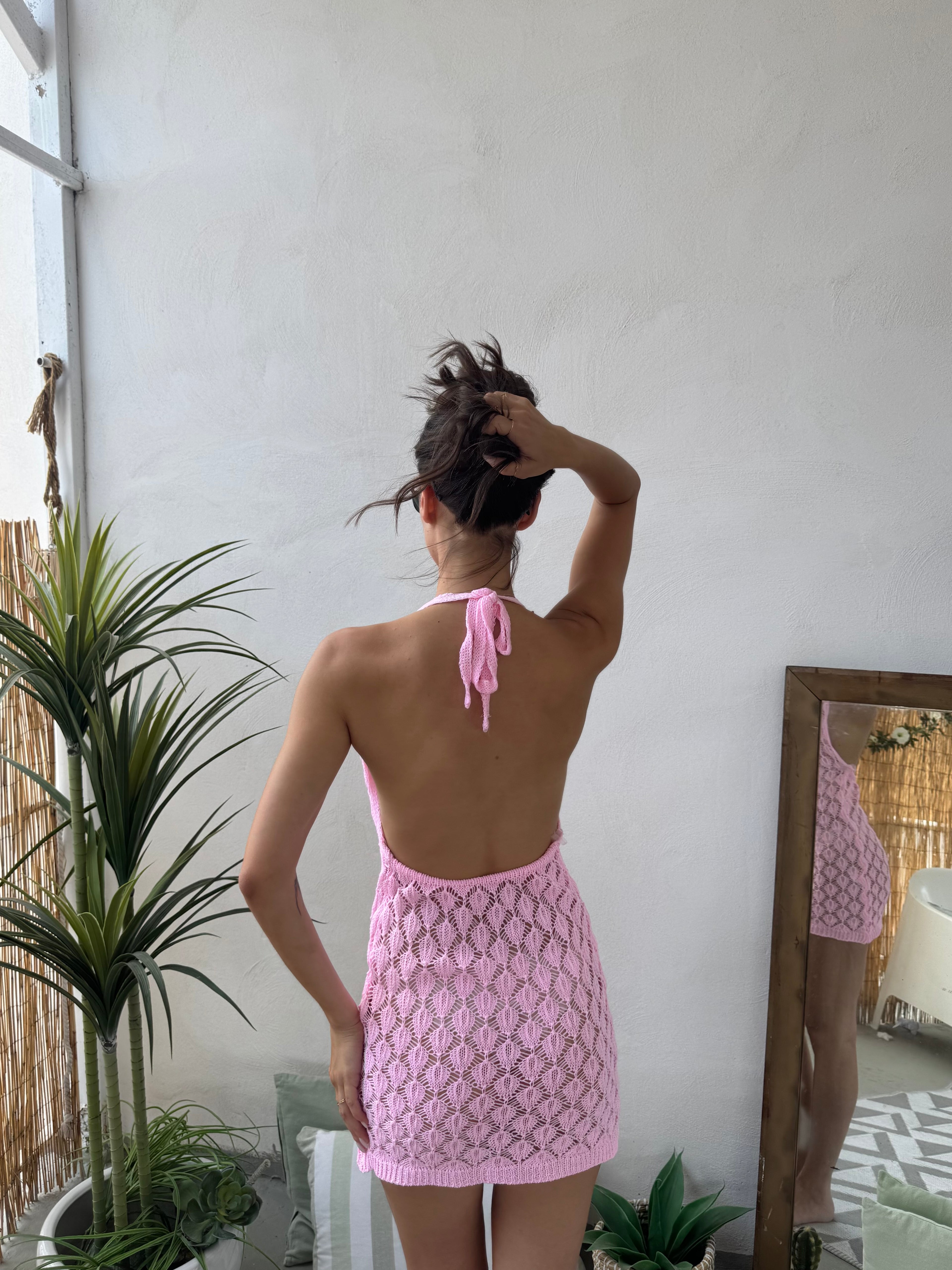 Abito Copricostume Tropical Crochet con Schiena Scoperta