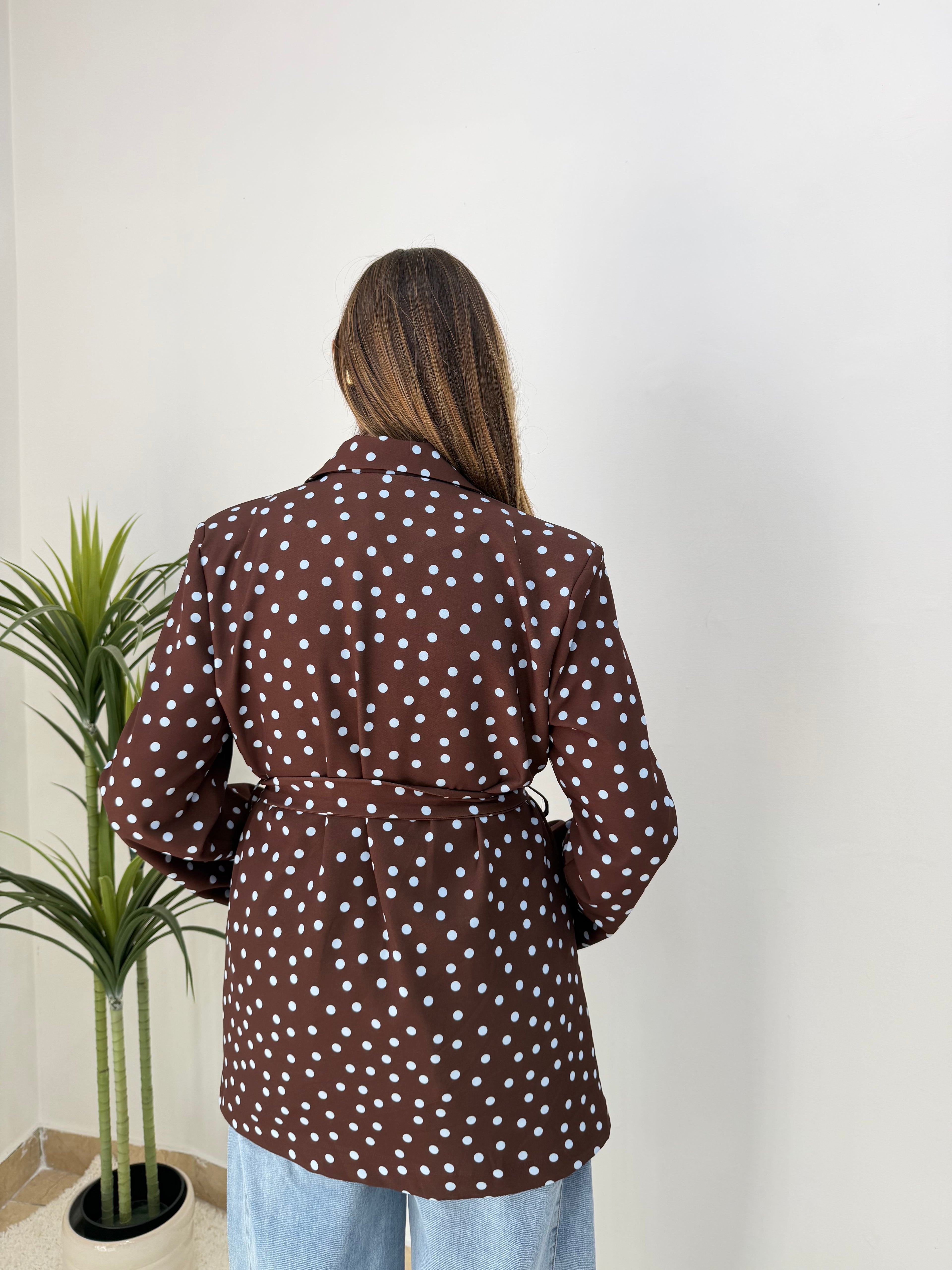 Blazer doppio bottone a pois con cintura