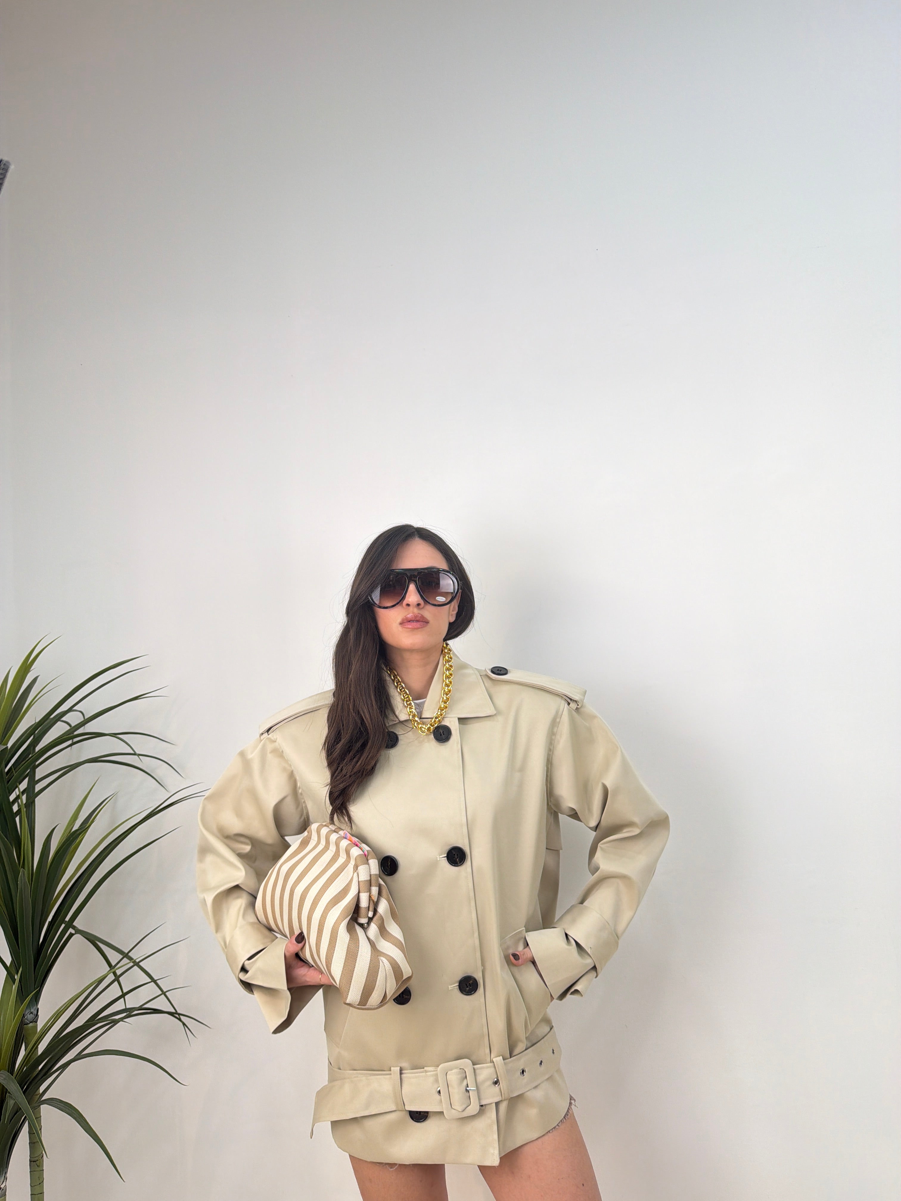 Trench mid  doppiopetto con cintura – beige
