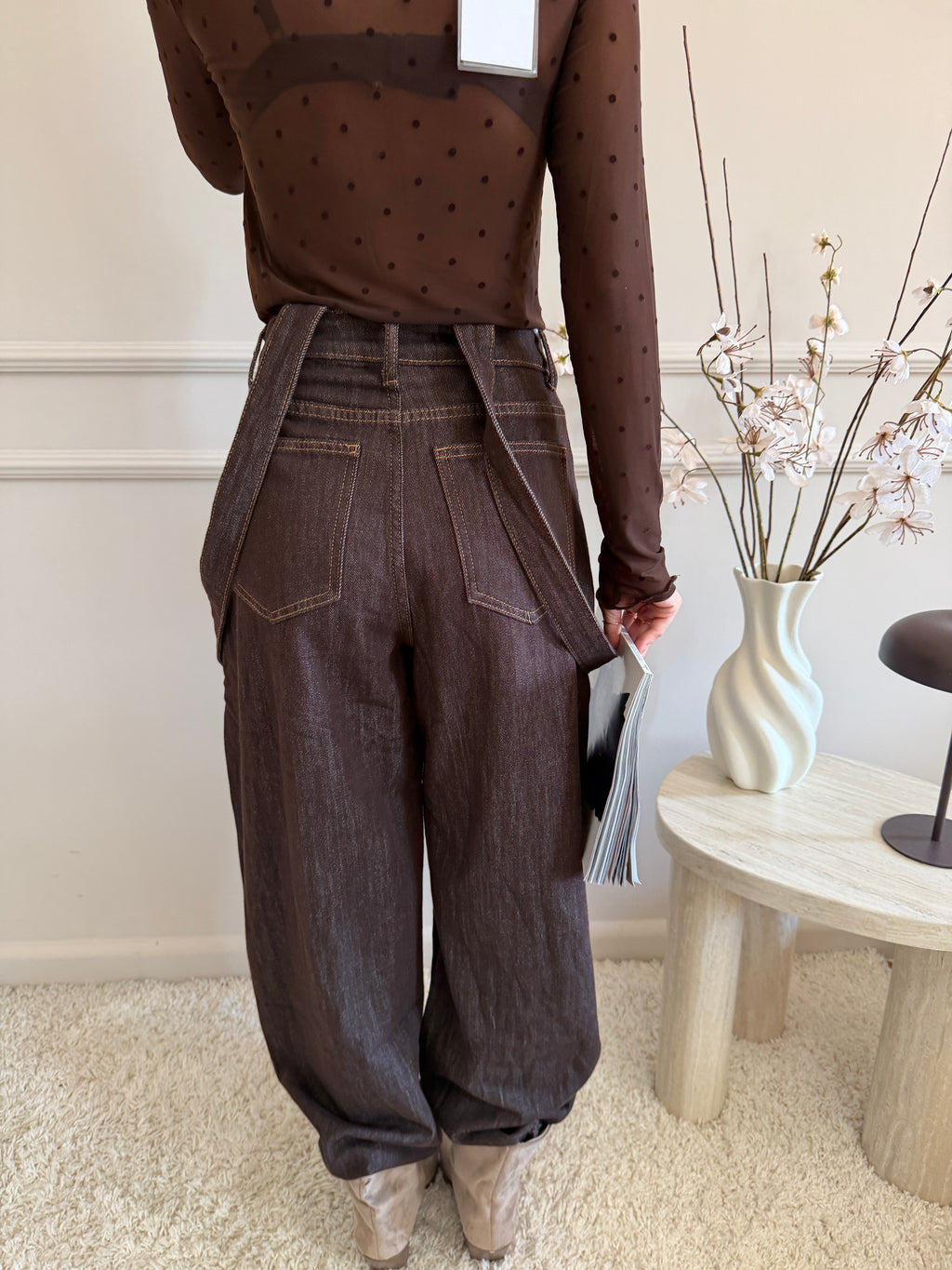 Pantalone Wide Leg con Bretelle Rimovibili