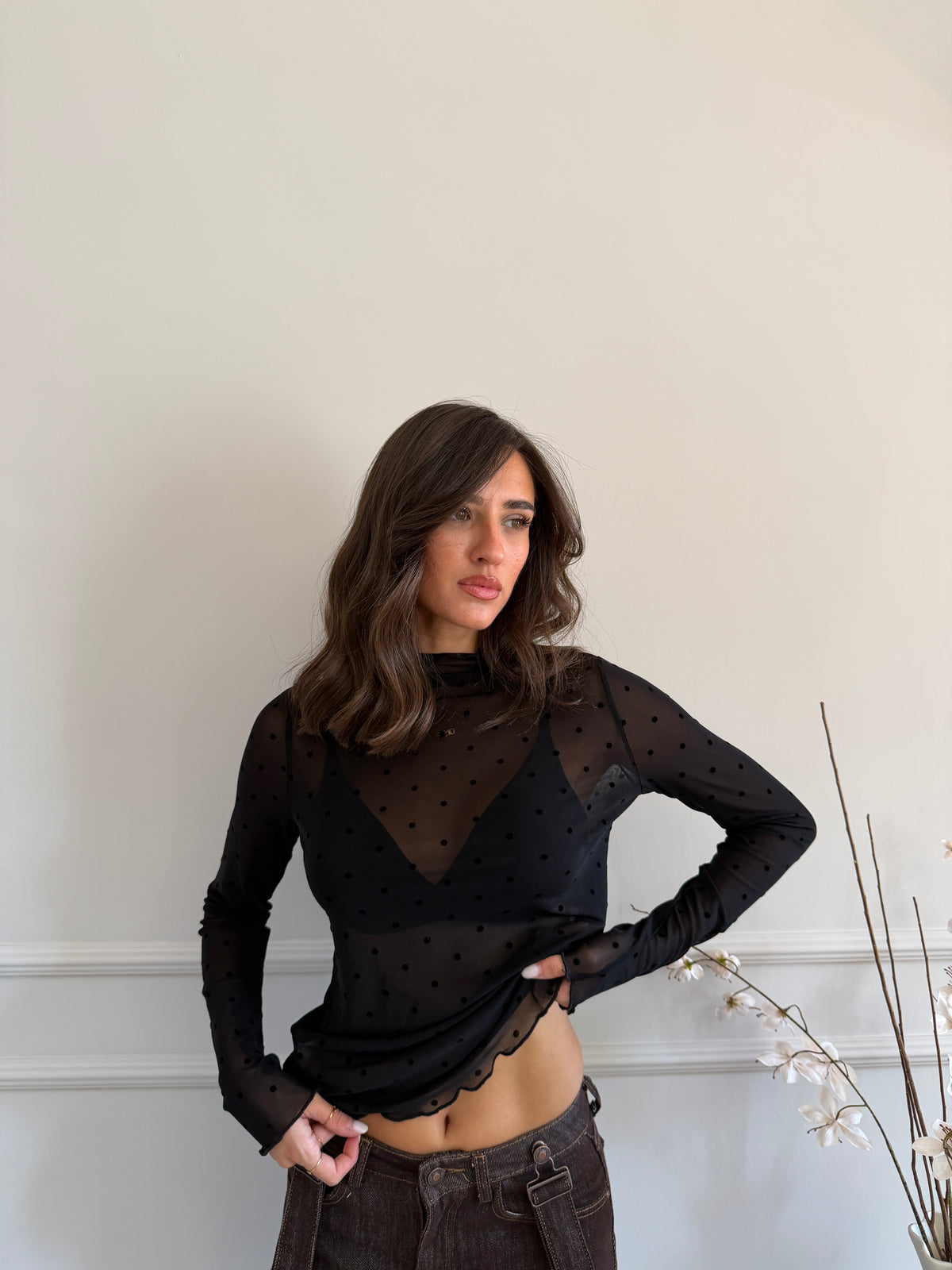 Maglia semi velata a pois