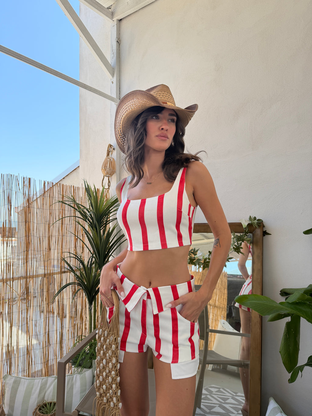 Coordinato top e shorts a righe