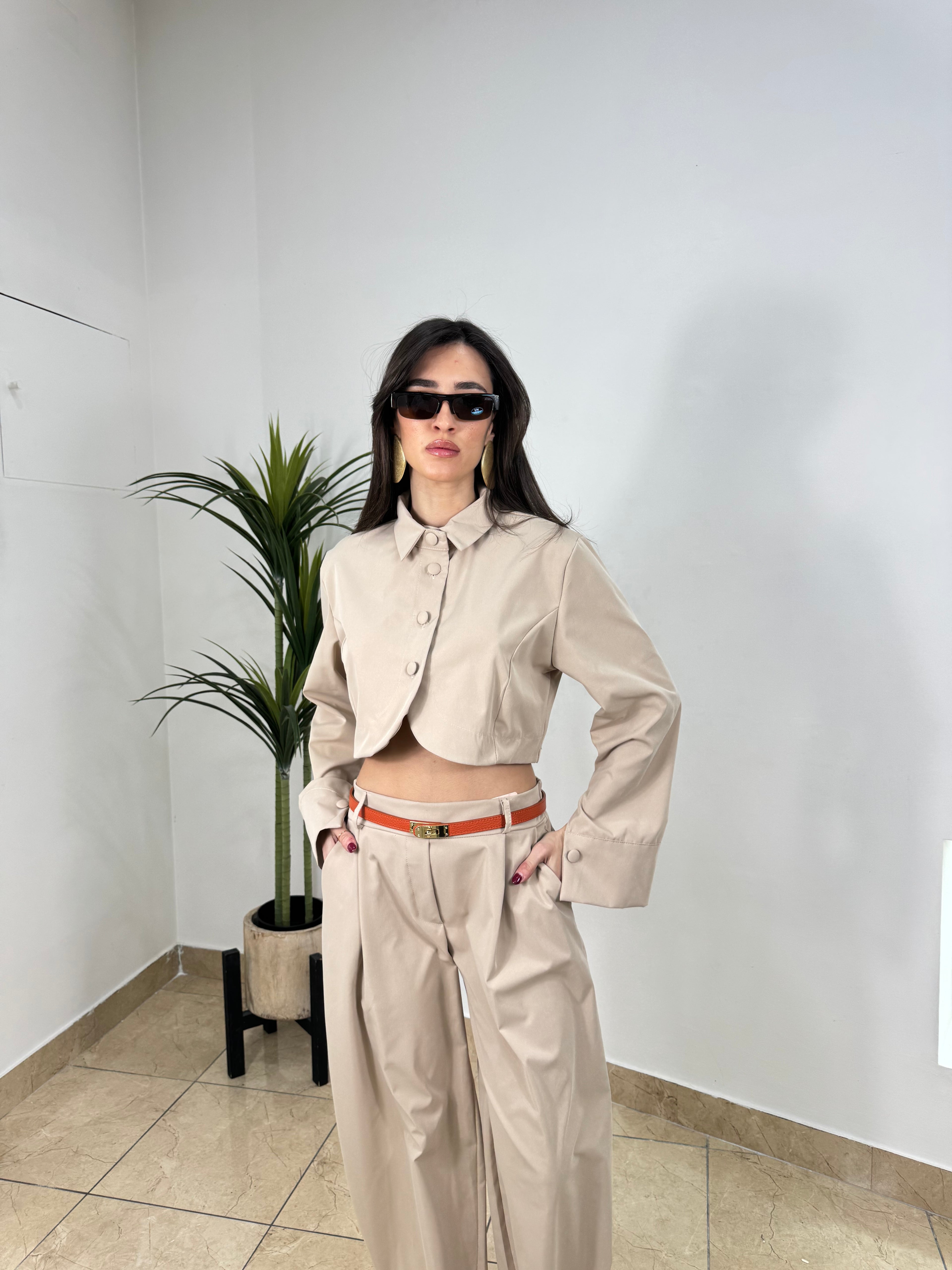 Coordinato Crop Jacket e Pantalone Vita Alta
