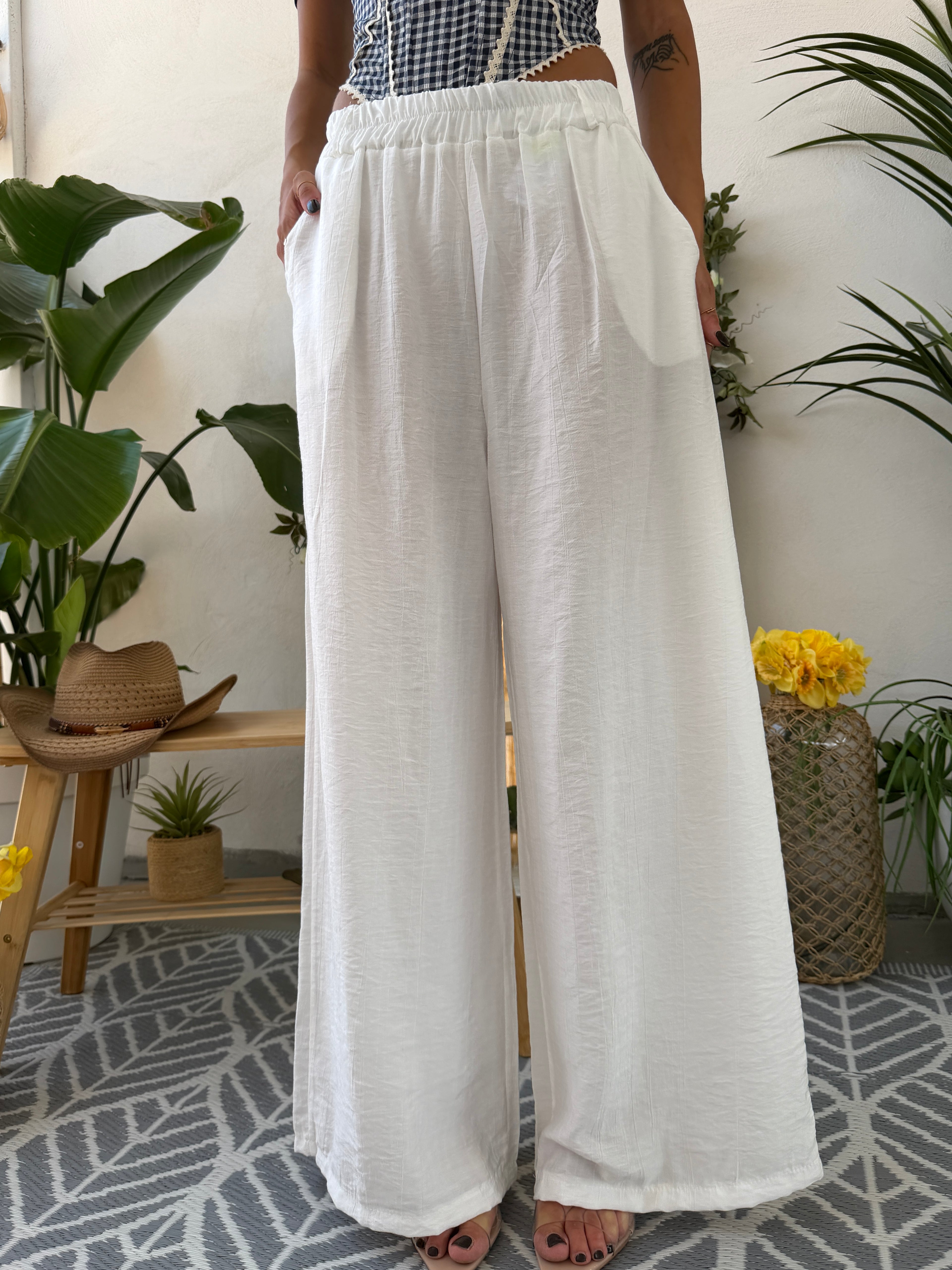Pantalone palazzo con vita elasticizzata
