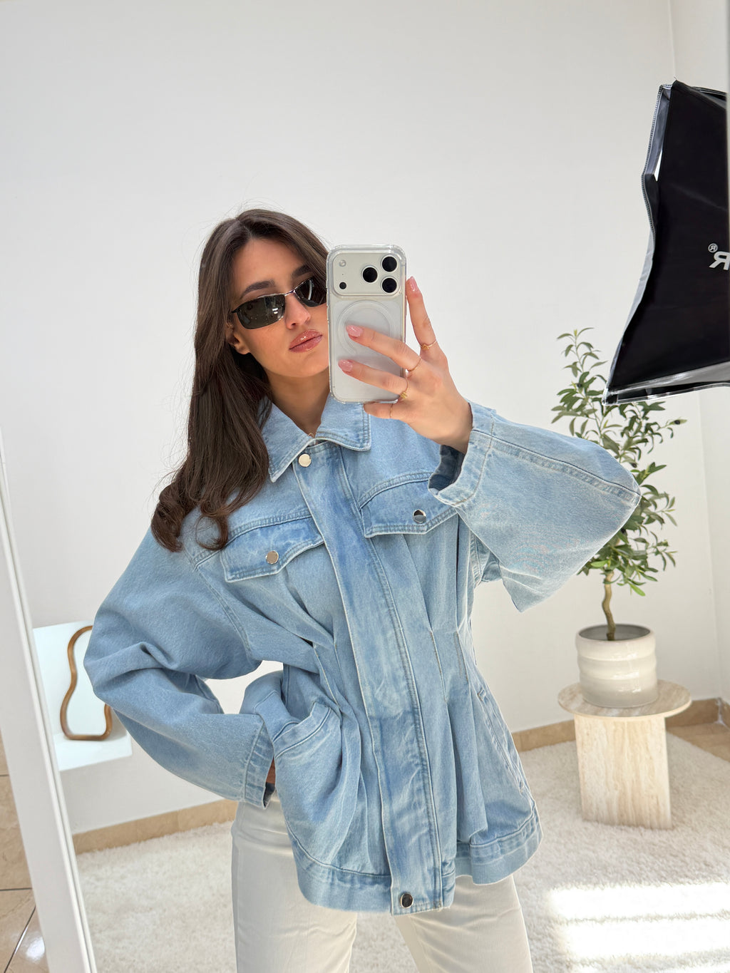 Jacket in denim con effetto corsetto in vita