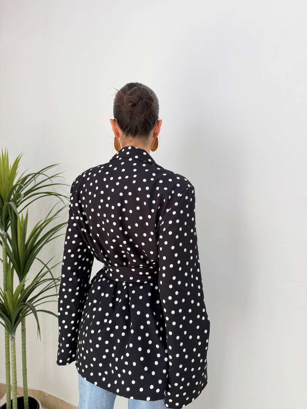 Blazer doppio bottone a pois con cintura