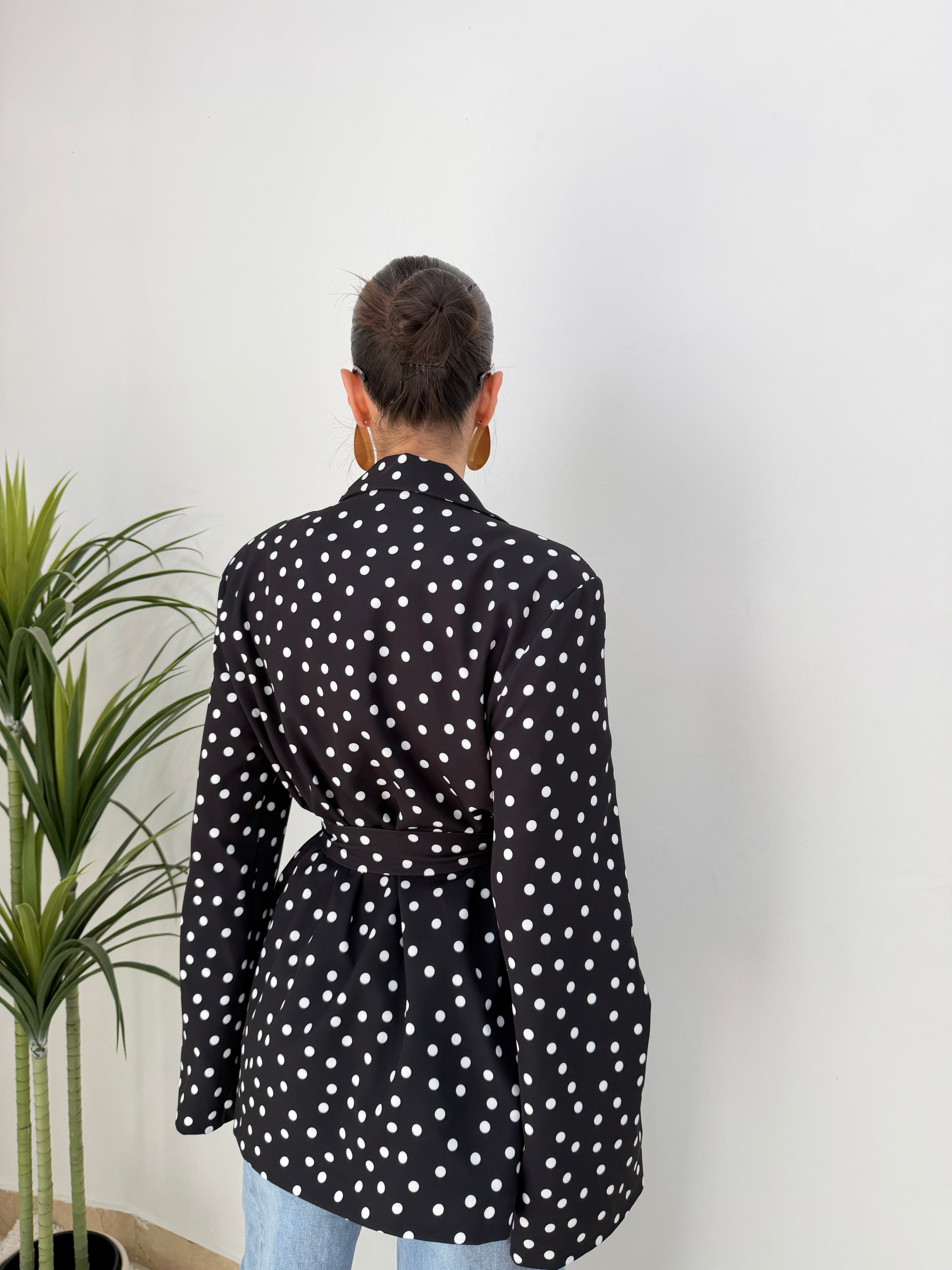 Blazer doppio bottone a pois con cintura