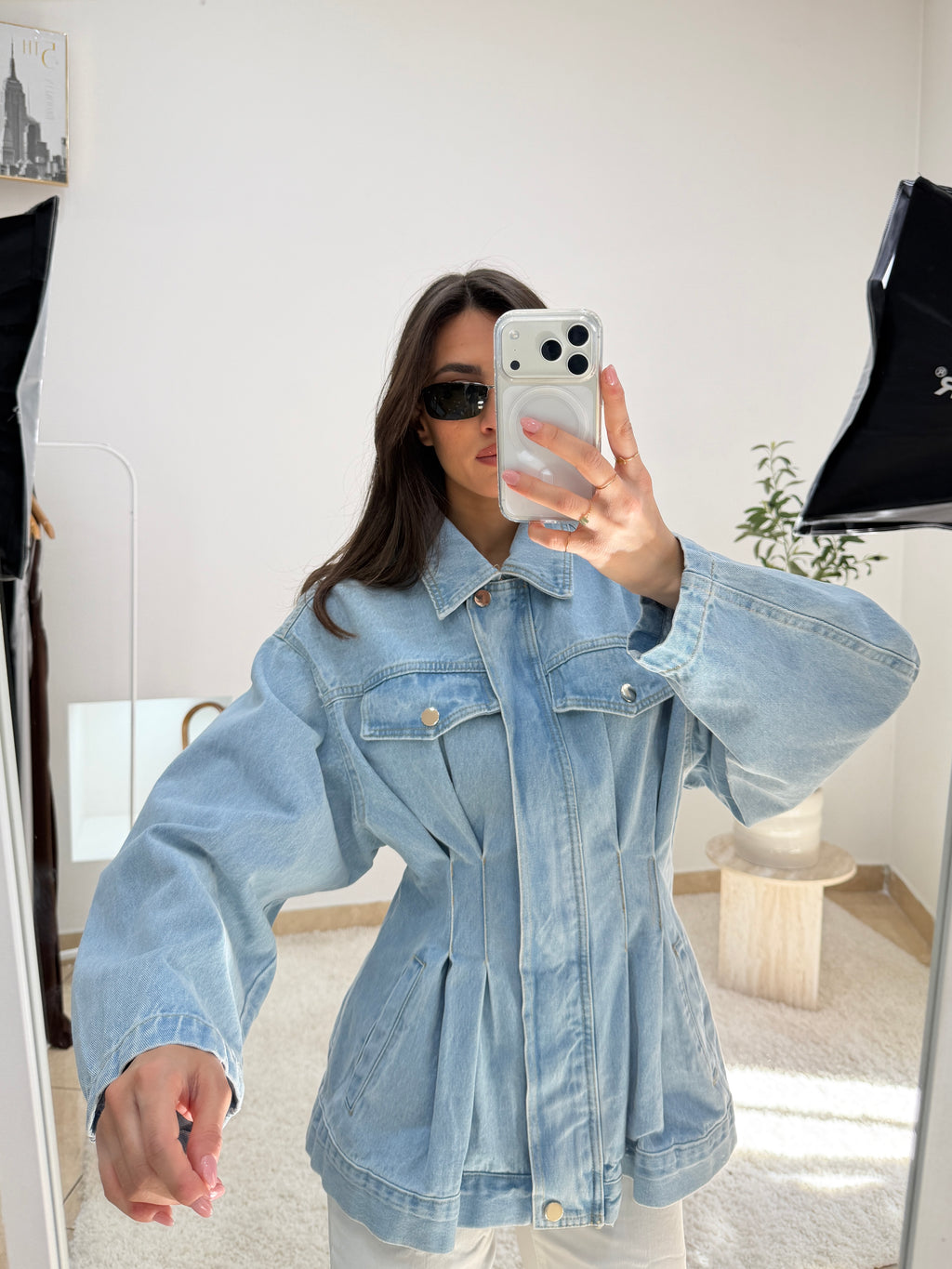 Jacket in denim con effetto corsetto in vita