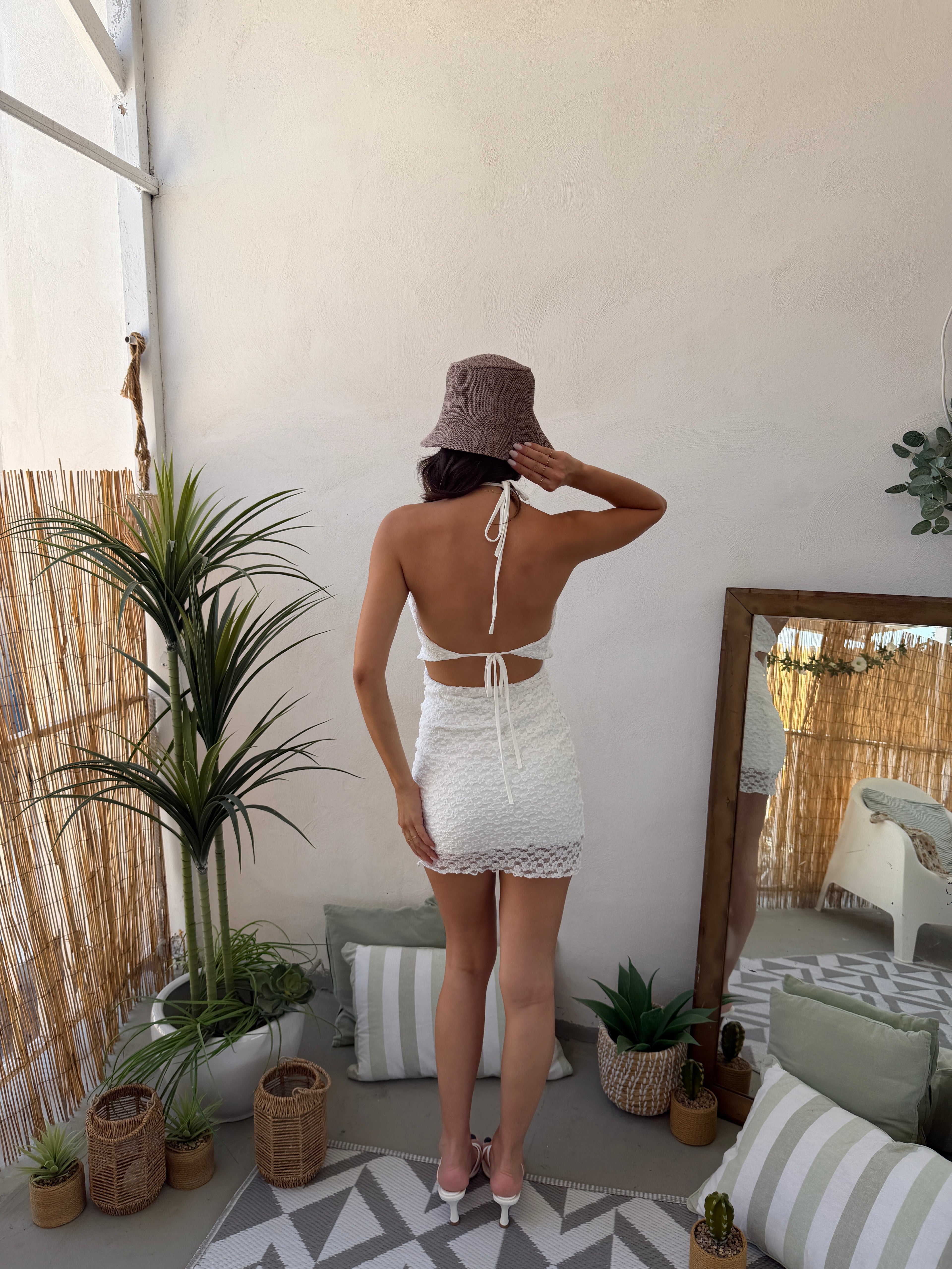 Mini dress in Pizzo Effetto Crochet