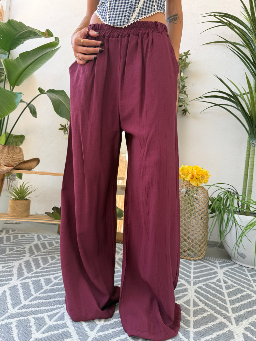 Pantalone palazzo con vita elasticizzata