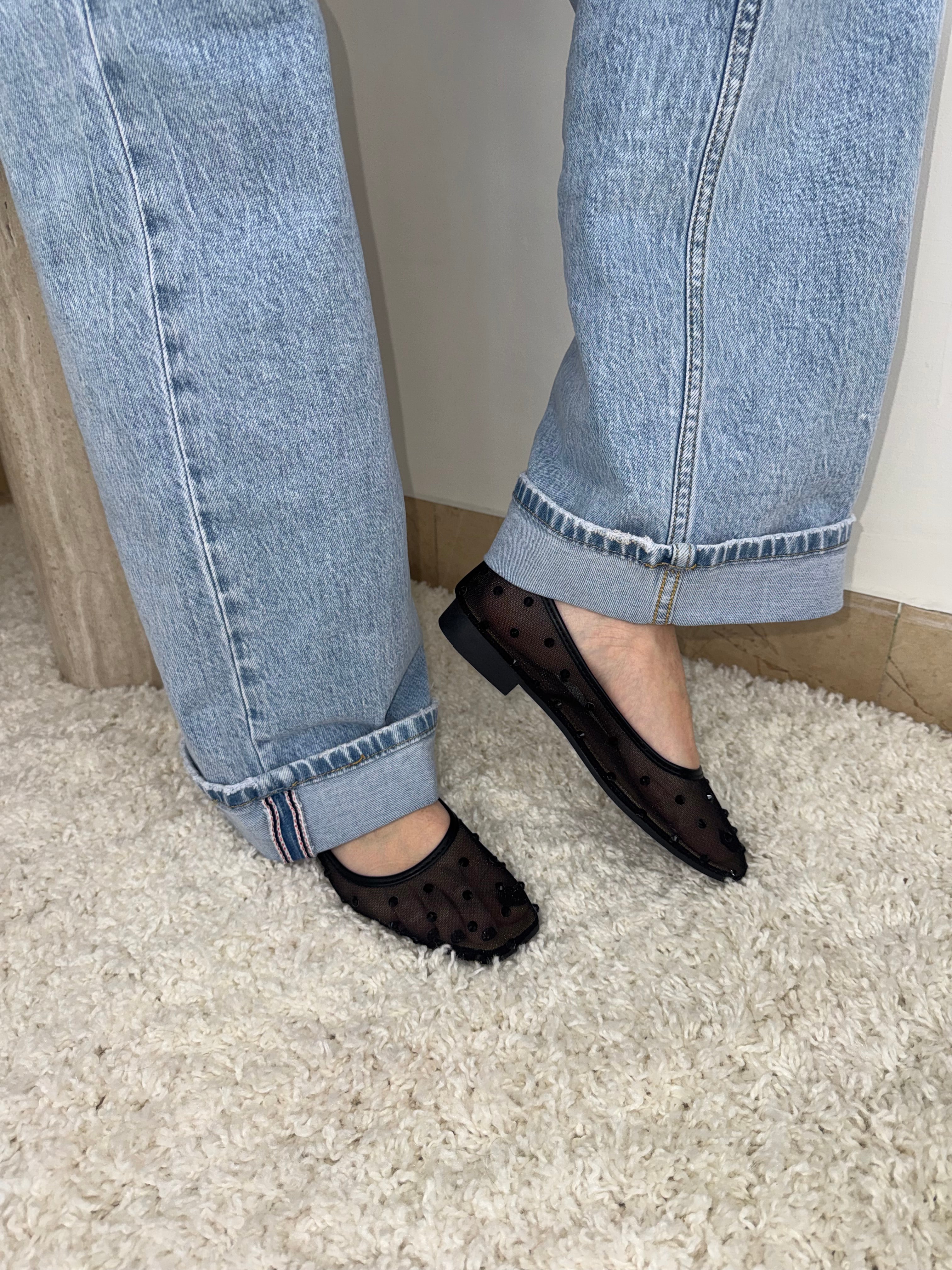 Ballerine donna in rete con strass leggere brillanti