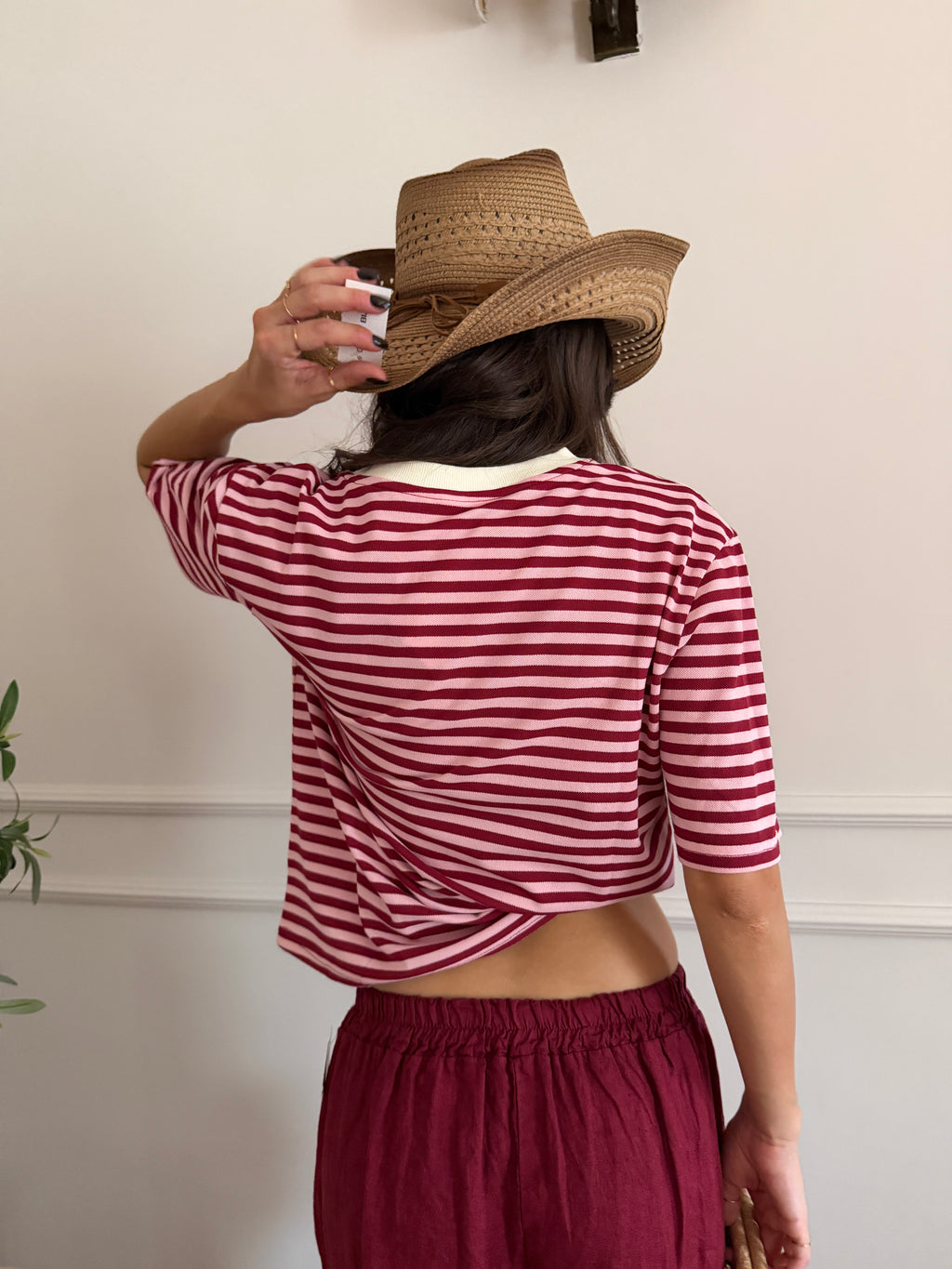 T-shirt crop a righe con ricamo frontale Saint tropez