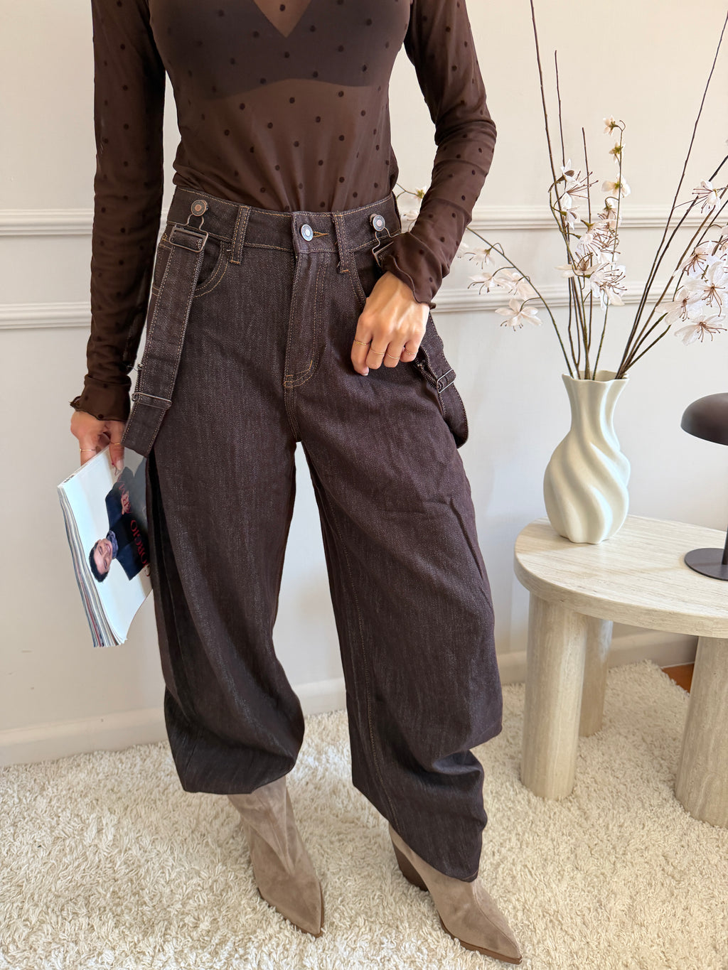 Pantalone Wide Leg con Bretelle Rimovibili