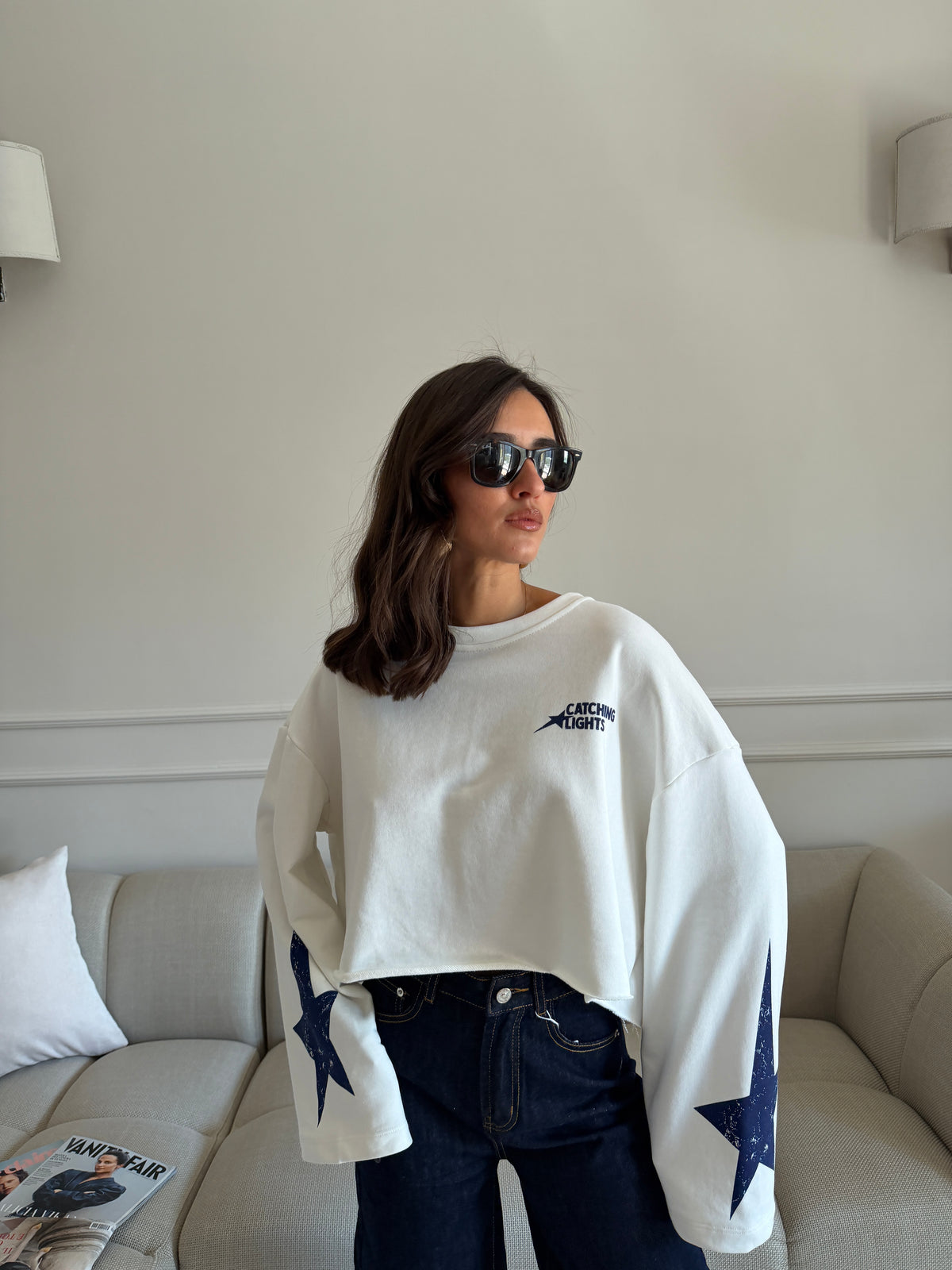 Felpa Cropped con Stelle
