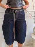 Bermuda in Denim con Cintura in Vita