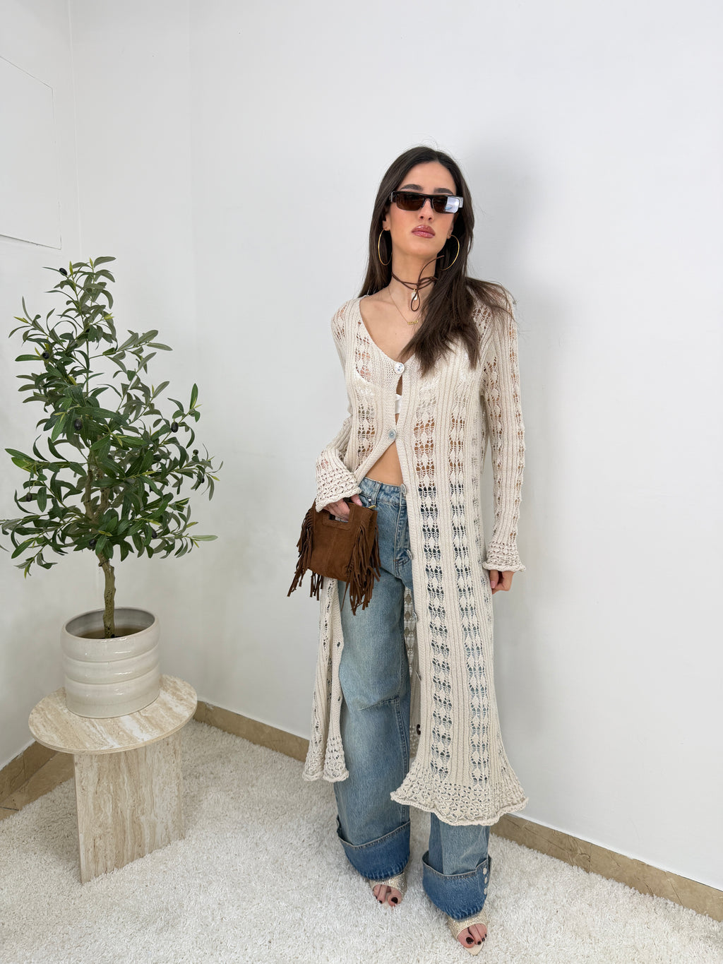 Cardigan lungo traforato