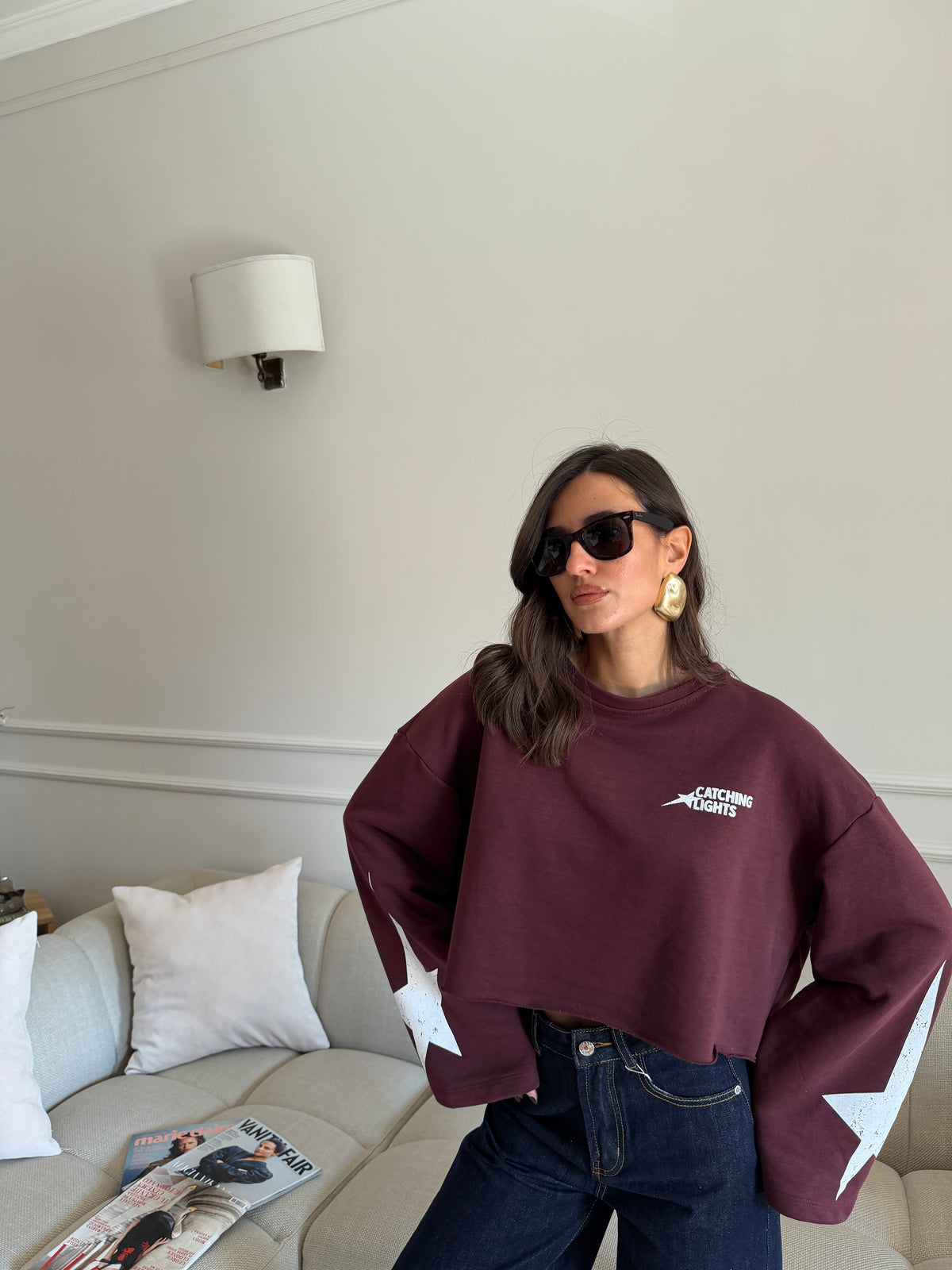 Felpa Cropped con Stelle