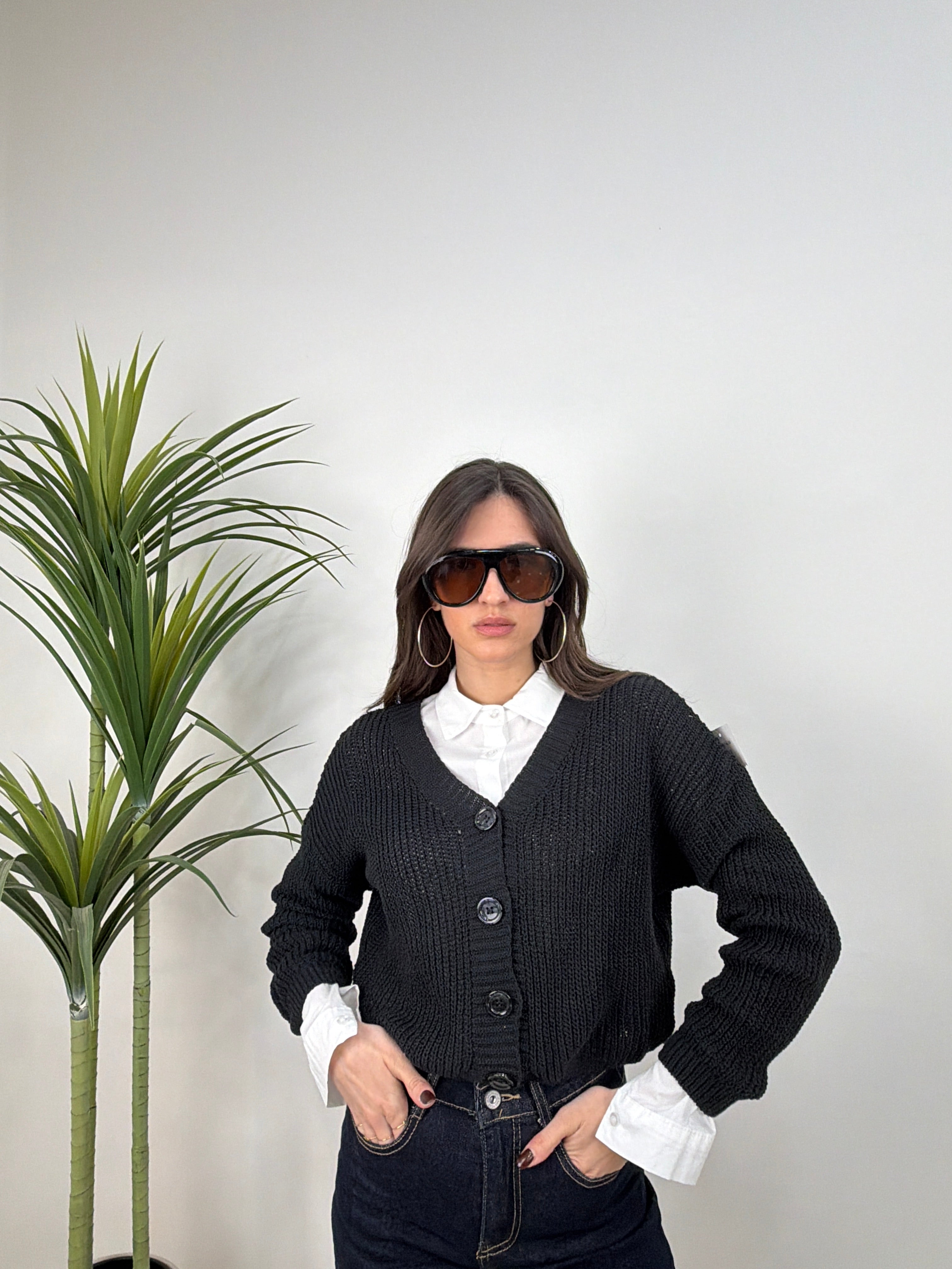 Cardigan cropped in maglia a coste