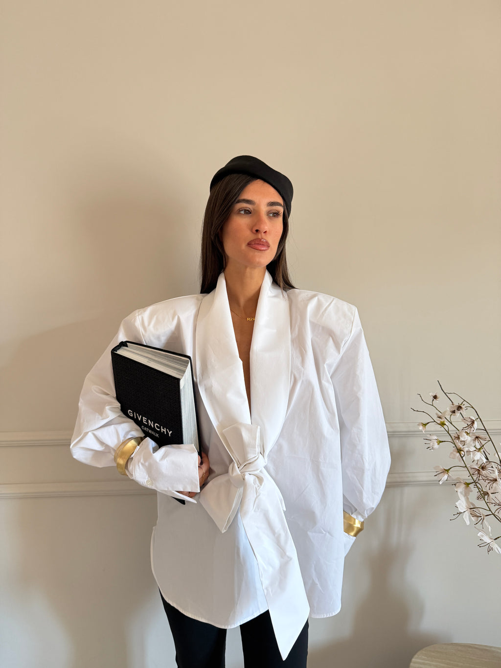 Camicia Bianca Oversize con Fiocco in Vita