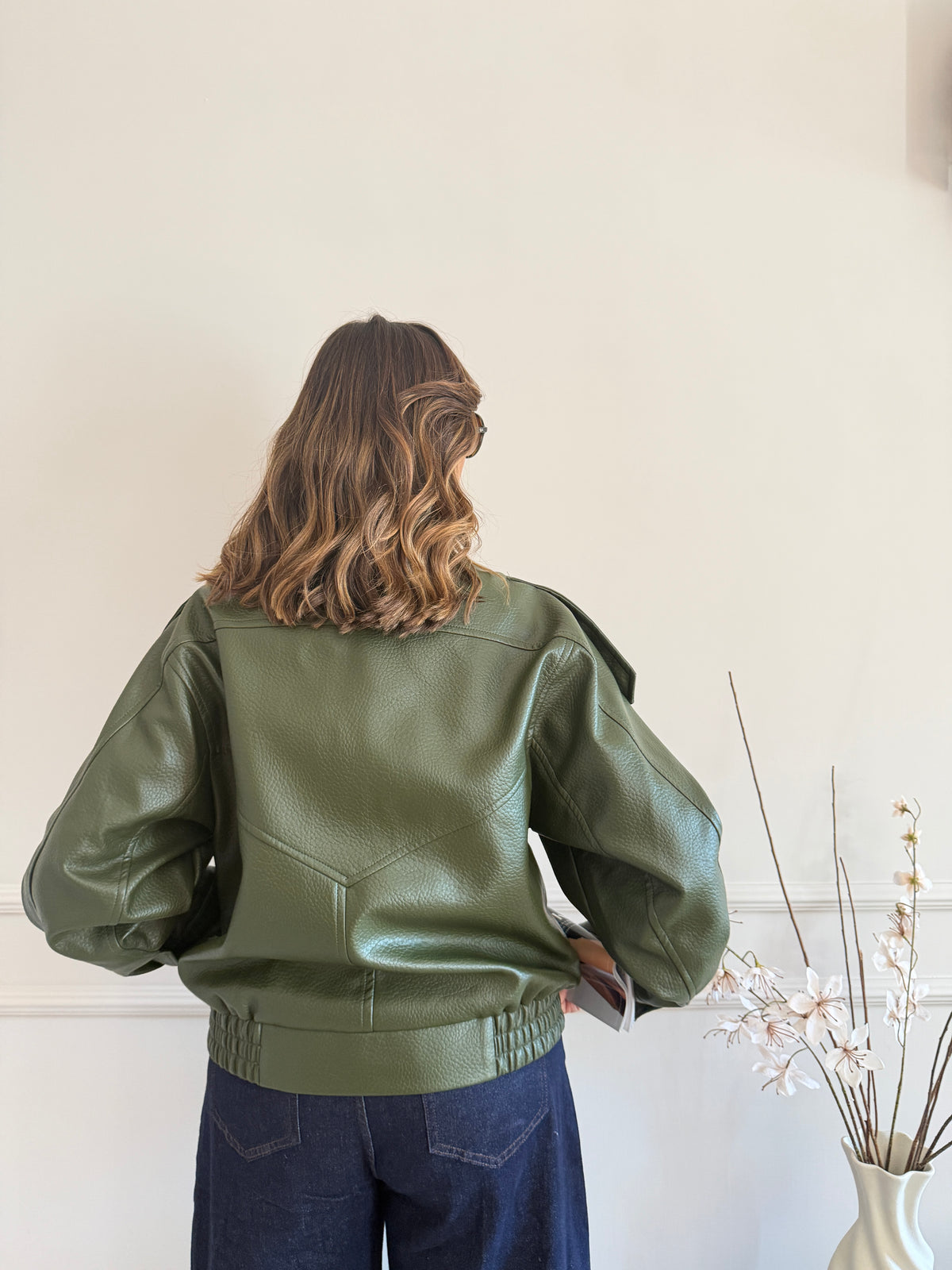 Giacca Biker Oversize con Collo Alto