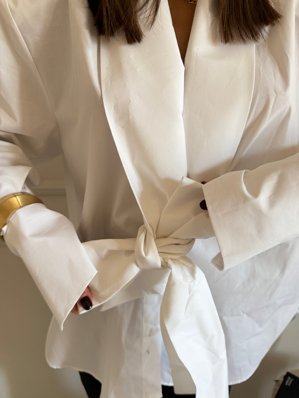 Camicia Bianca Oversize con Fiocco in Vita
