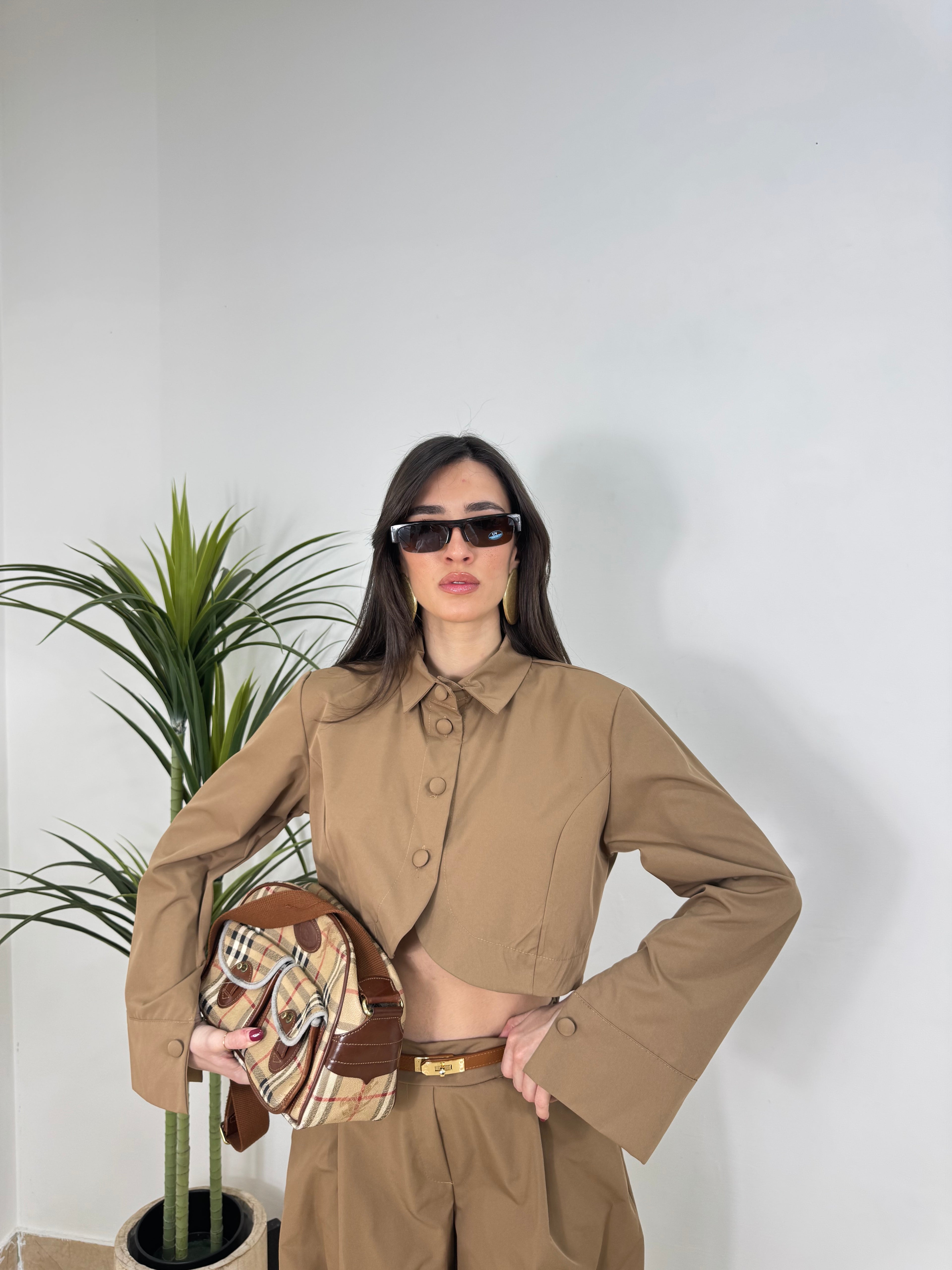 Coordinato Crop Jacket e Pantalone Vita Alta