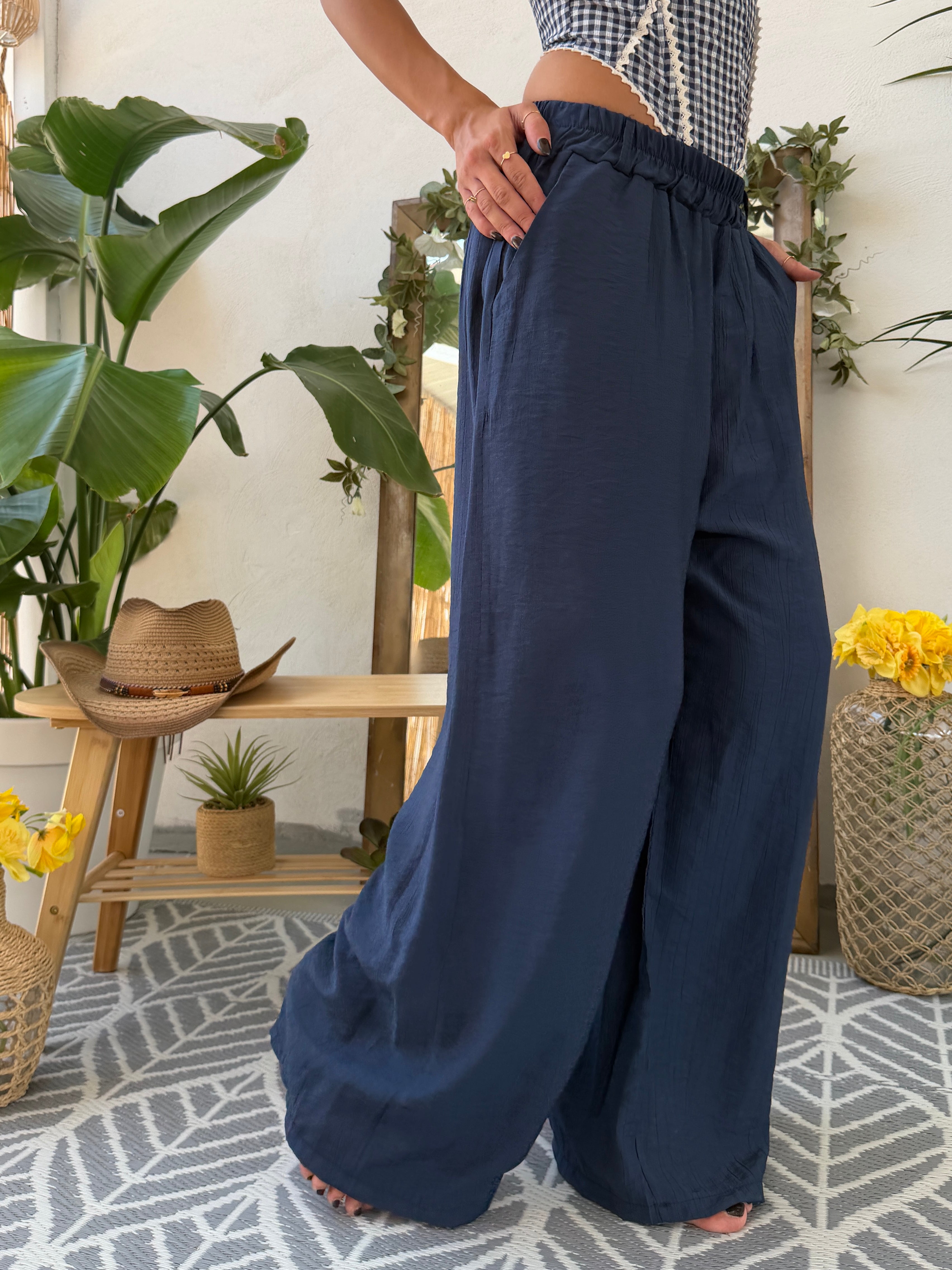 Pantalone palazzo con vita elasticizzata