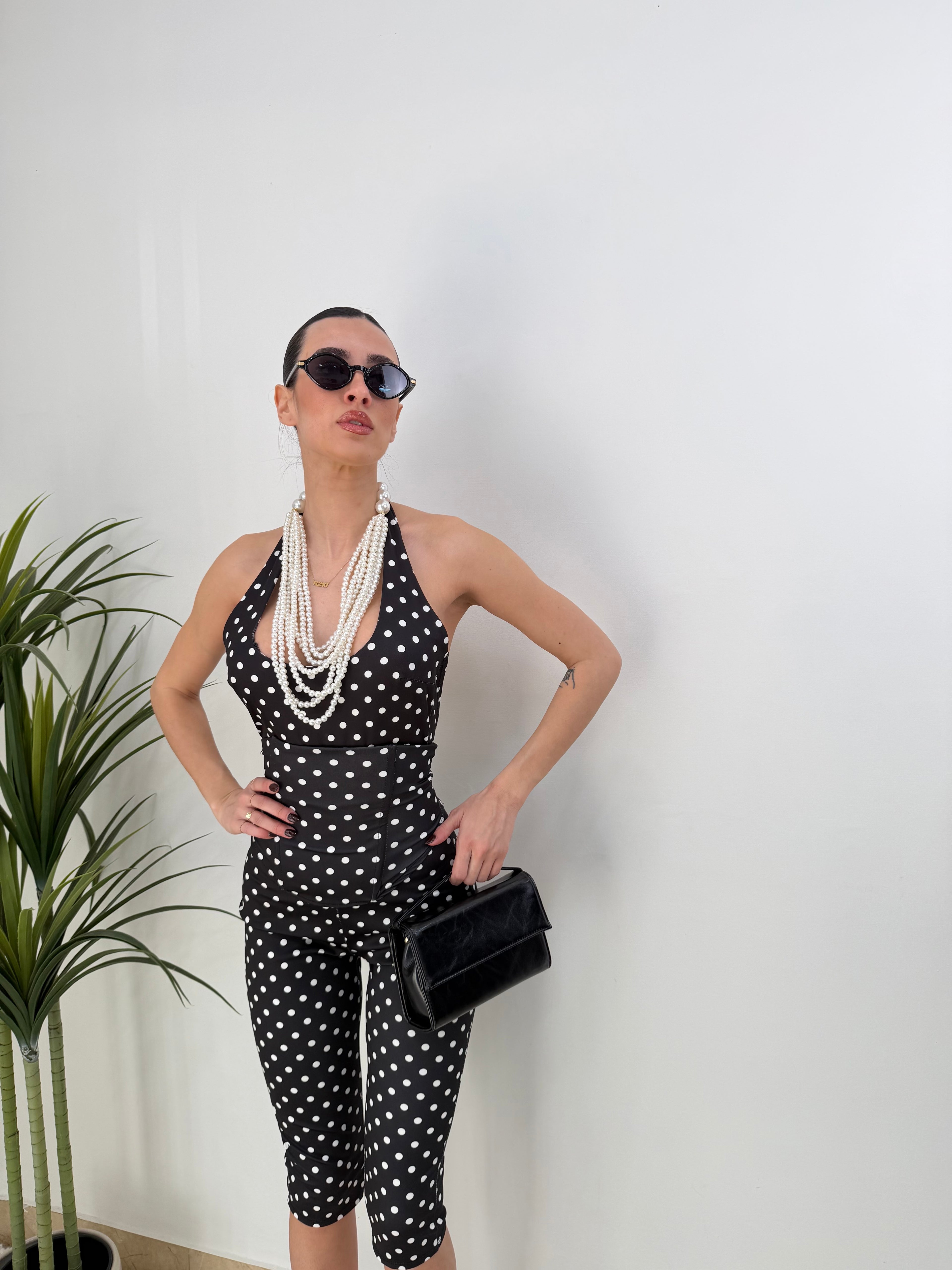 Jumpsuit pois con scollo halter