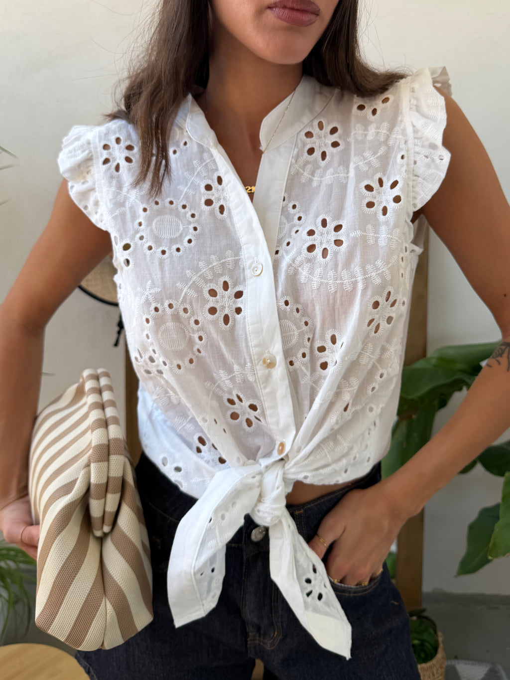 Blusa giro maniche pizzo San gallo