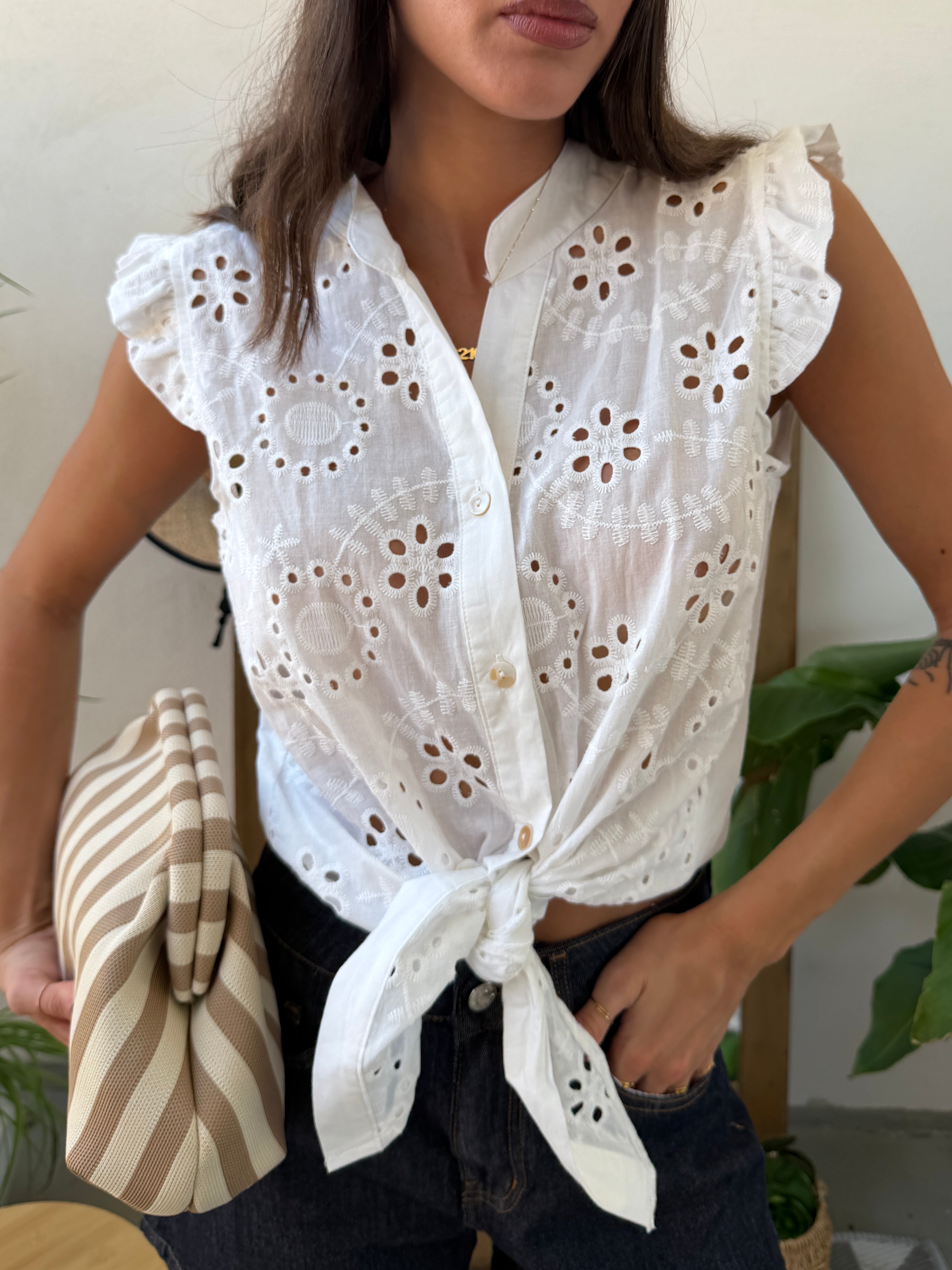 Blusa giro maniche pizzo San gallo
