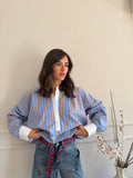 Camicia Oversize a Righe con Dettagli Contrasto
