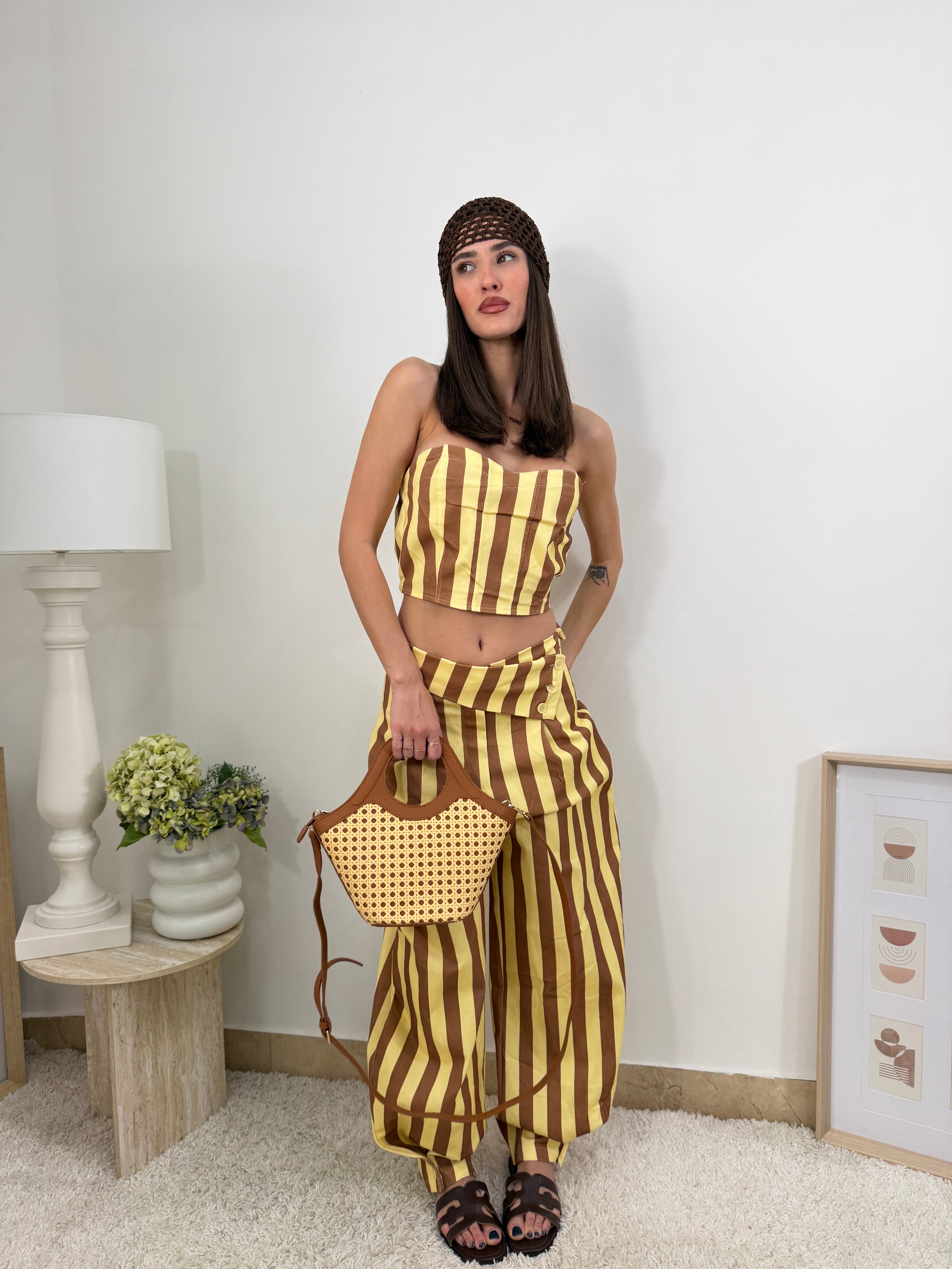 Coordinato  a Righe Top Fascia e Pantalone balloon