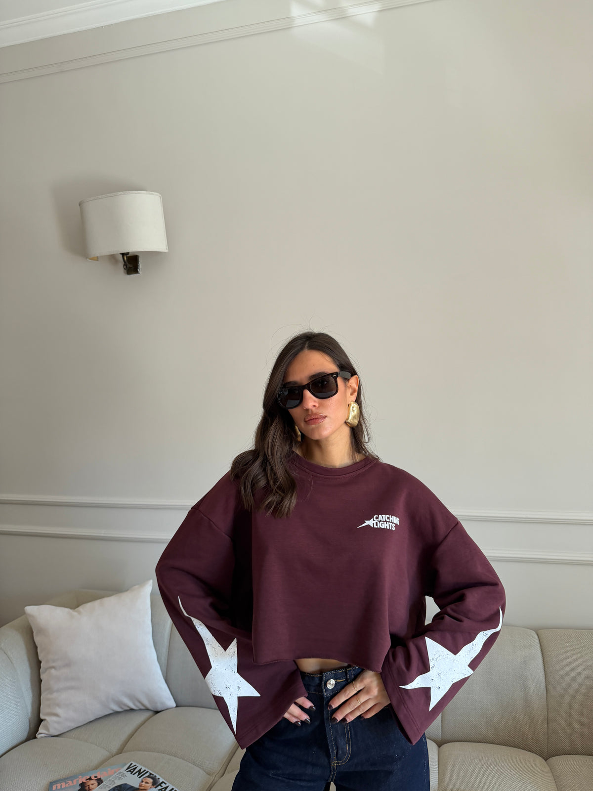 Felpa Cropped con Stelle