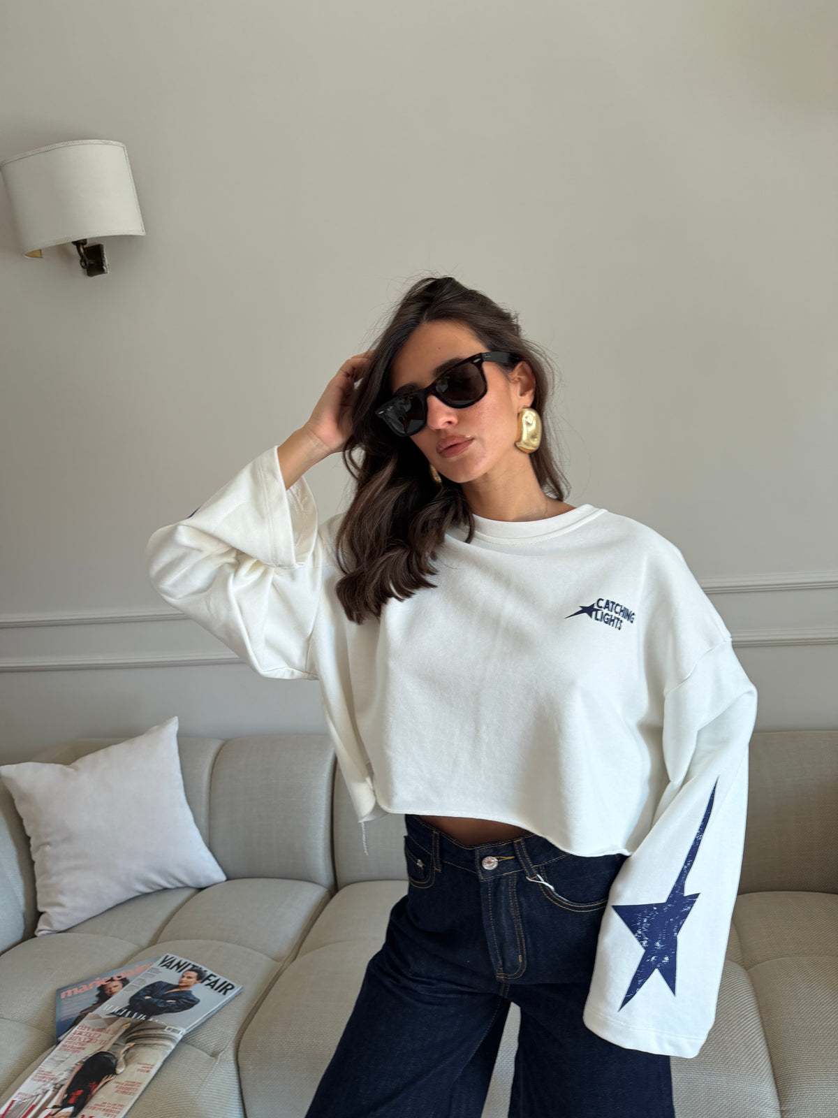 Felpa Cropped con Stelle