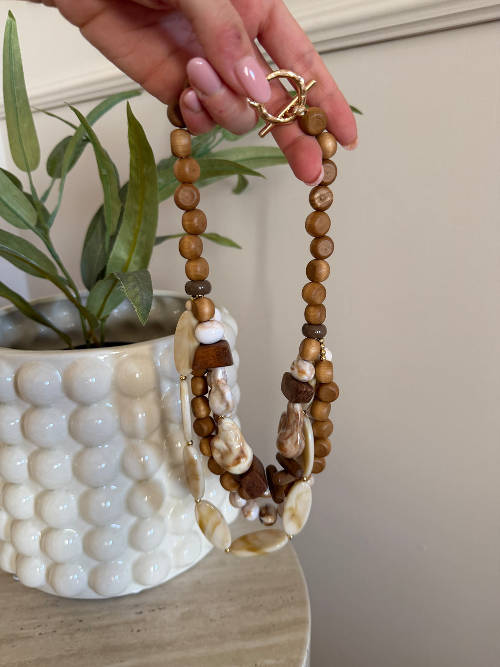Collana donna multigiro effetto naturale beige e marrone