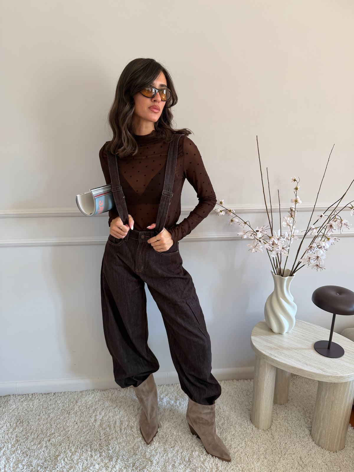 Pantalone Wide Leg con Bretelle Rimovibili