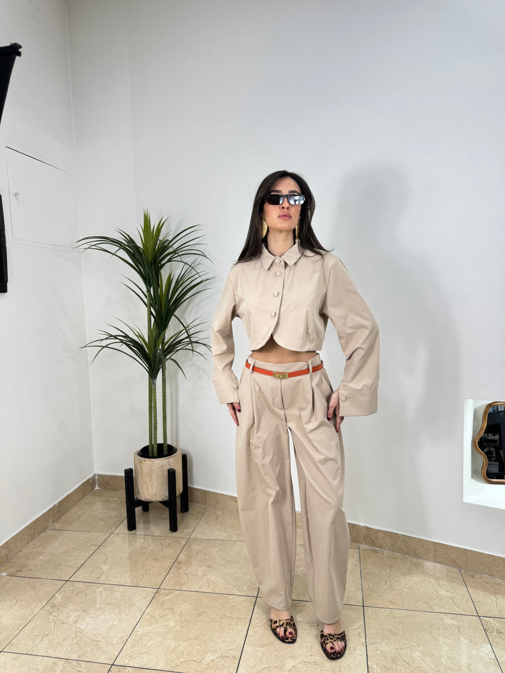 Coordinato Crop Jacket e Pantalone Vita Alta