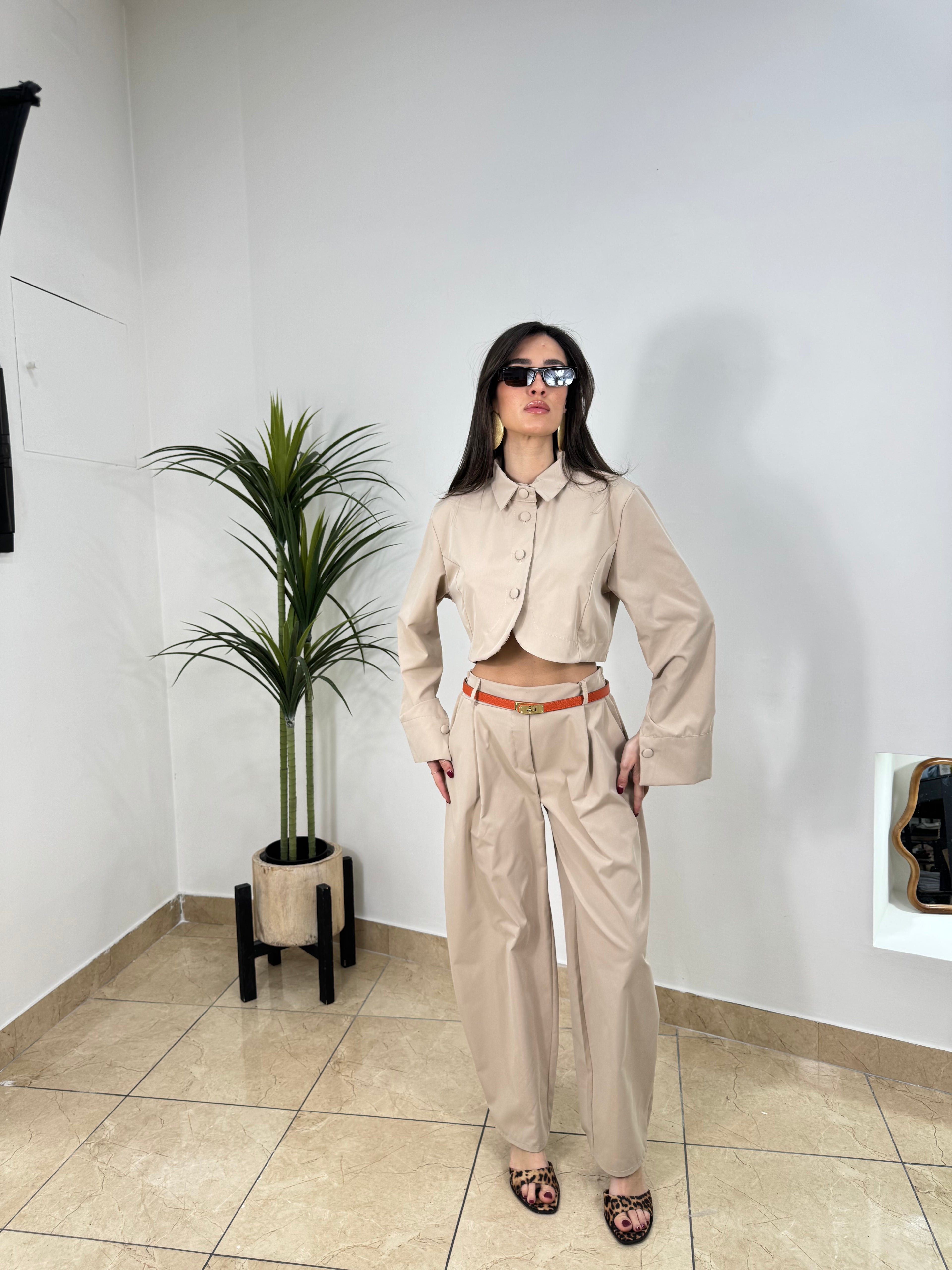 Coordinato Crop Jacket e Pantalone Vita Alta