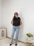 Blusa satin effetto morbido con fiocco al collo